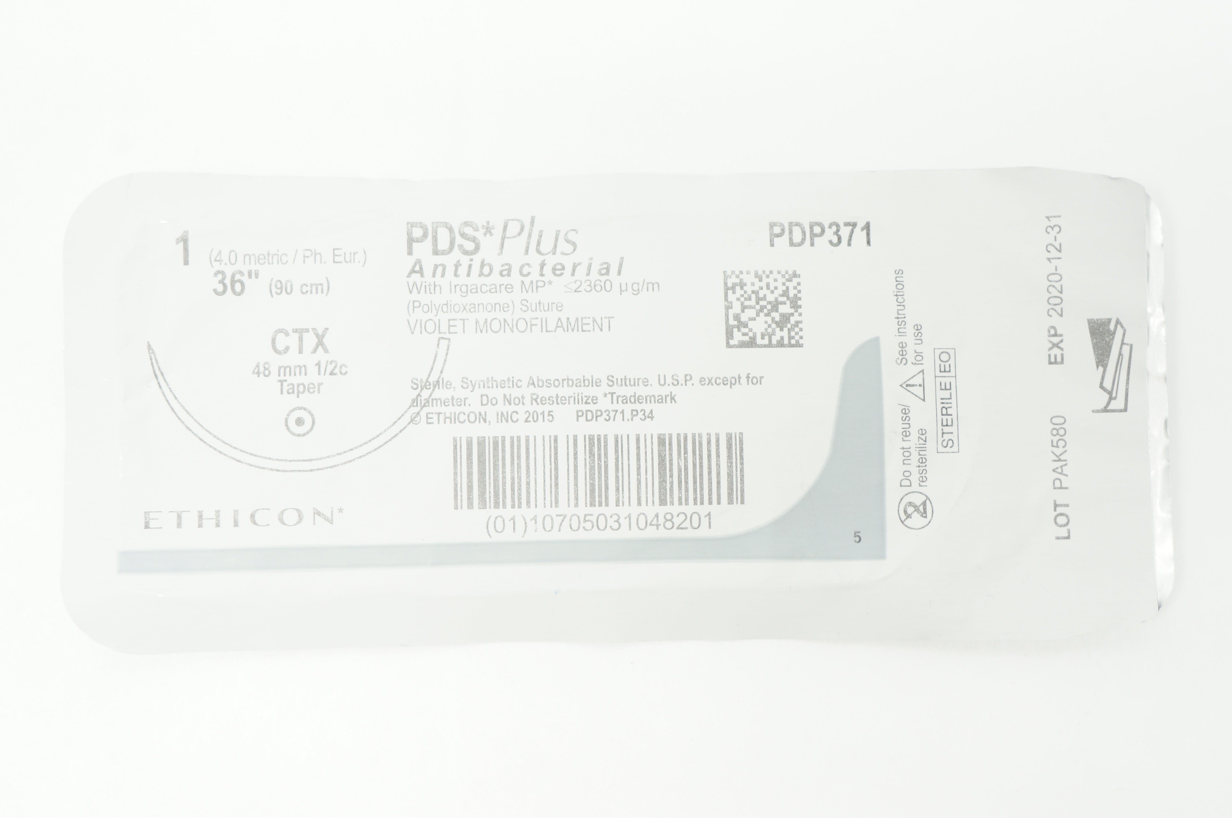 Ethicon PDP371 1 PDS Plus VIOLET MONOFILAMENT CTX 48mm 1/2c Taper, 36in(x)