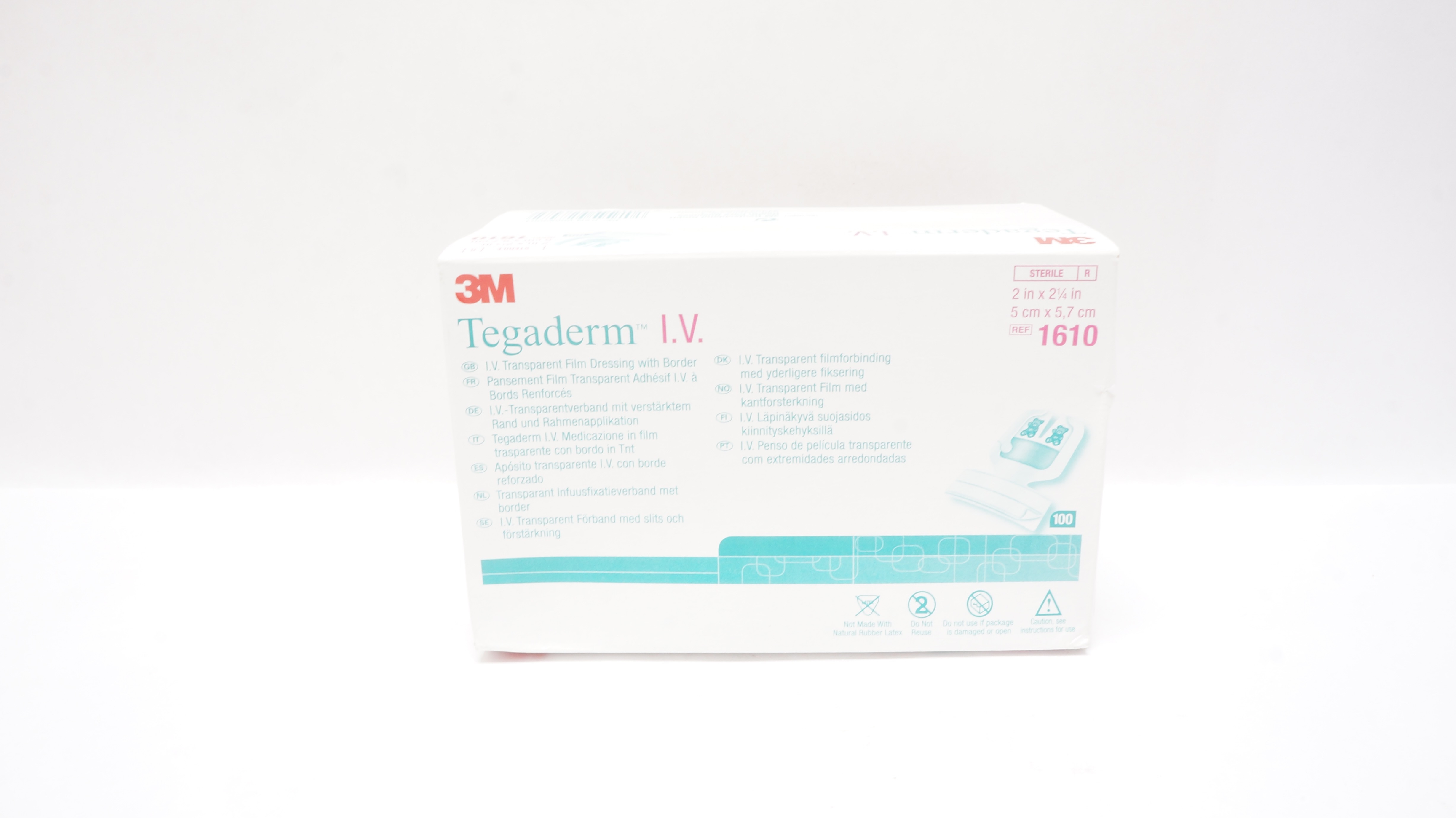 3M 1610 Tegaderm I.V. Transparent Film Dressing 2inch x 2-1/4inch - Box of 100