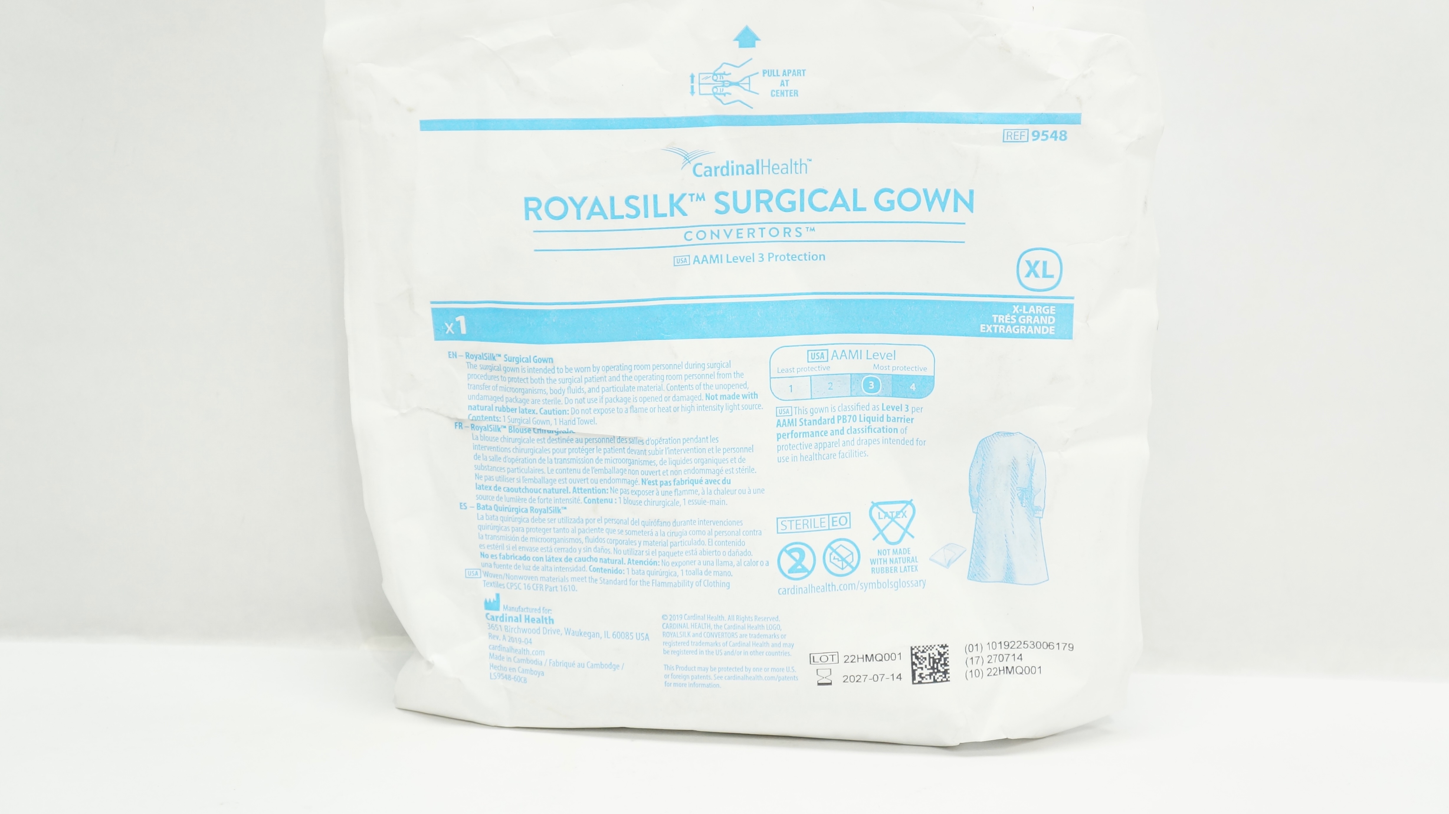 Cardinal Health 9548 Convertors Royalsilk Surgical Gown XL
