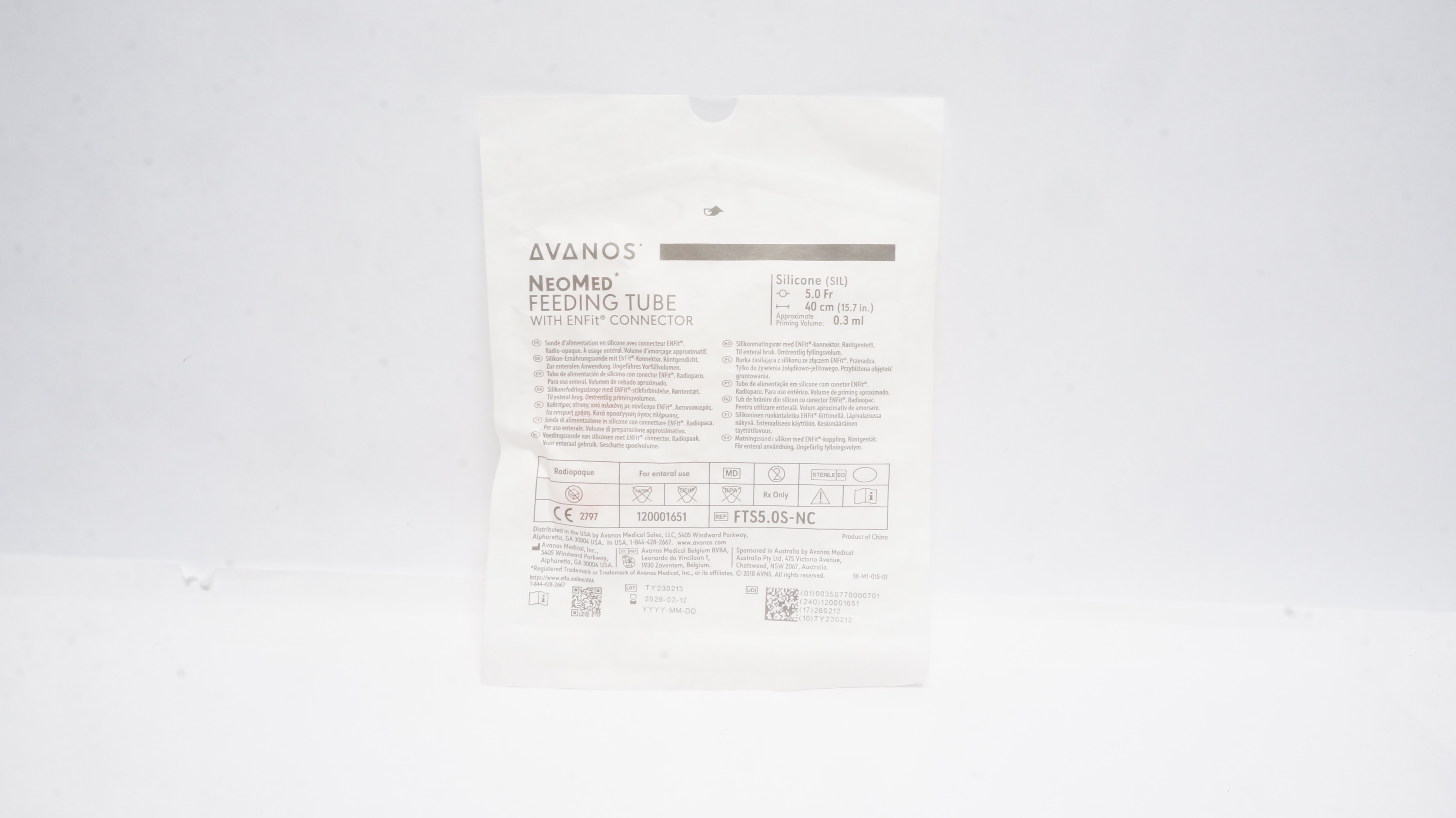 Avanos FTS5.0S-NC NeoMed Feeding Tube W/ENFit Connector 5.0Fr x 40cm x 0.3ml (x)