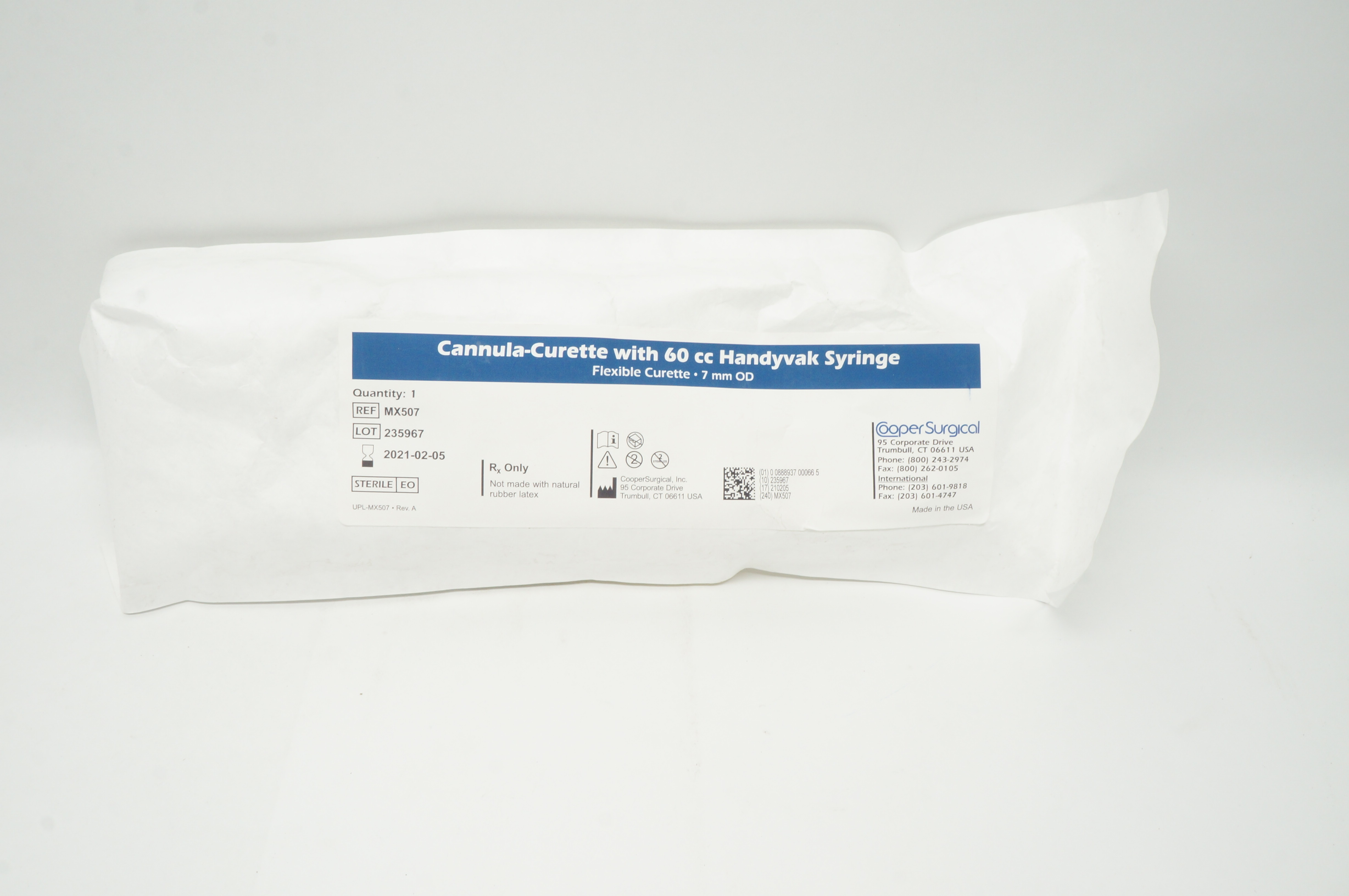 Cooper Surgical MX507 Cannula-Curette with 60cc Handyvak Syringe 7mm (x)