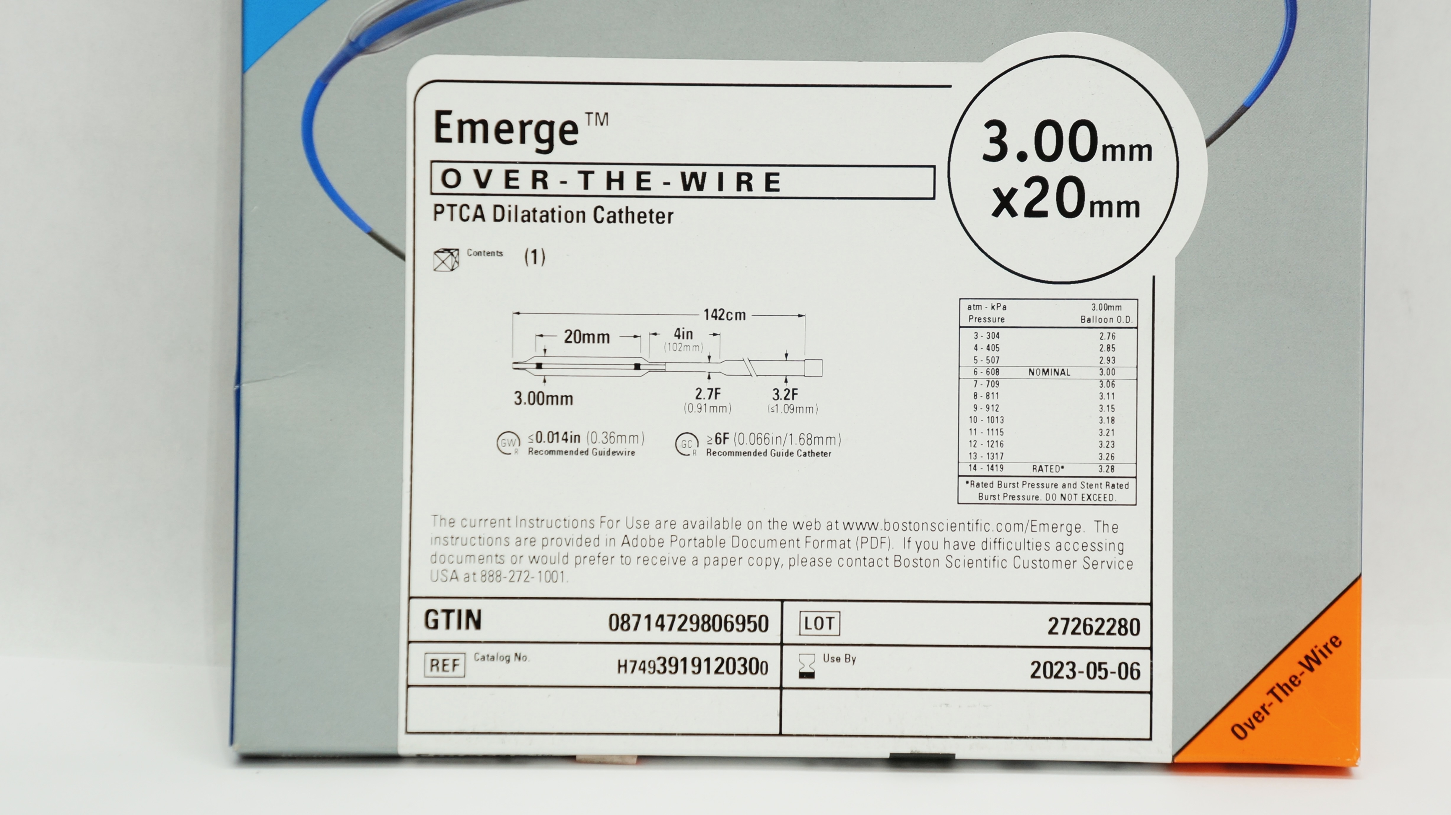 Boston Scientific H7493919120300 Emerge PTCA Dilatation Cath. 3.00mm x 20mm (x)