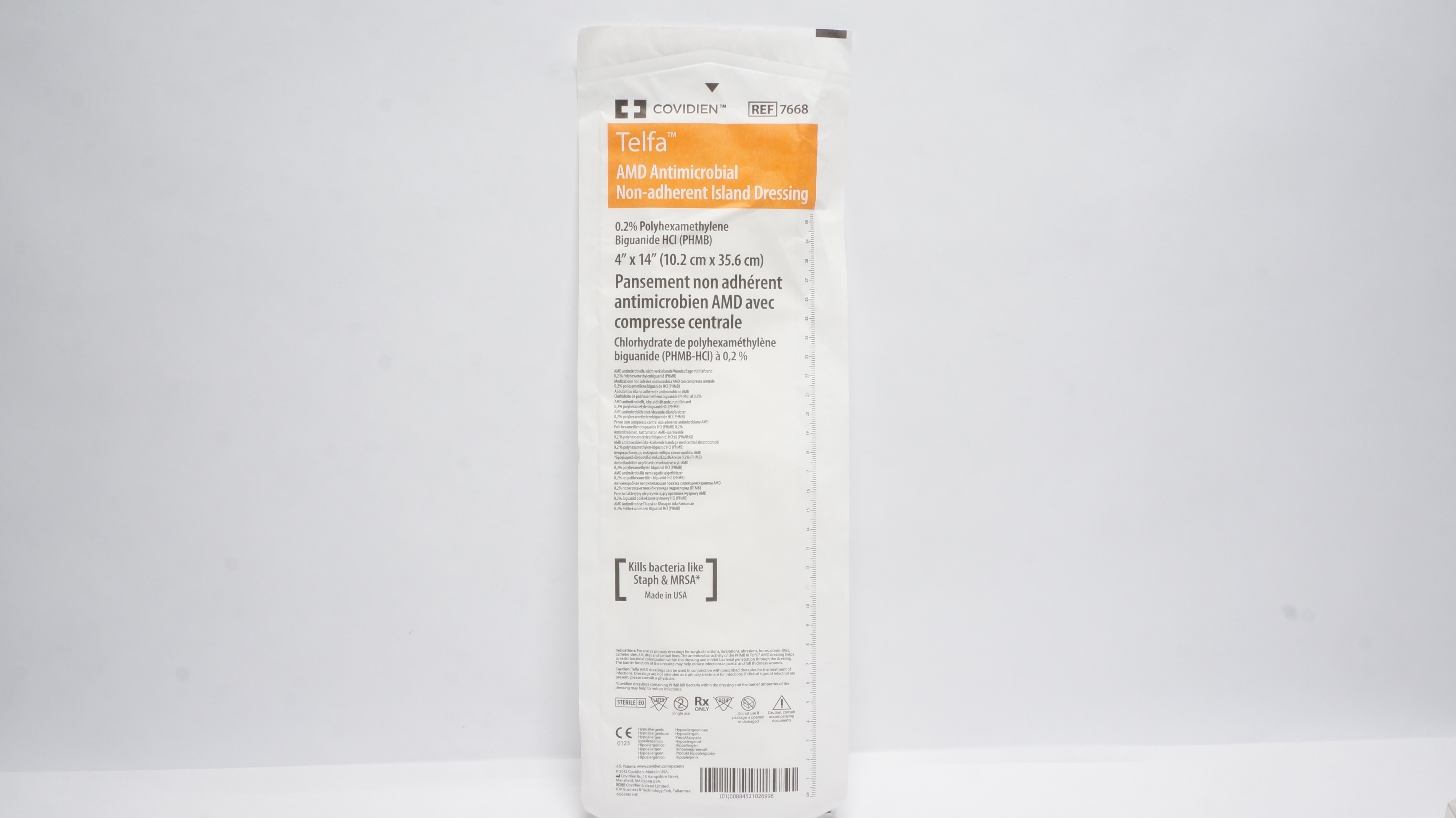 Covidien 7668 Telfa AMD Antimicrobial Non-Adherent Island Dressing 4 x 14in (x)