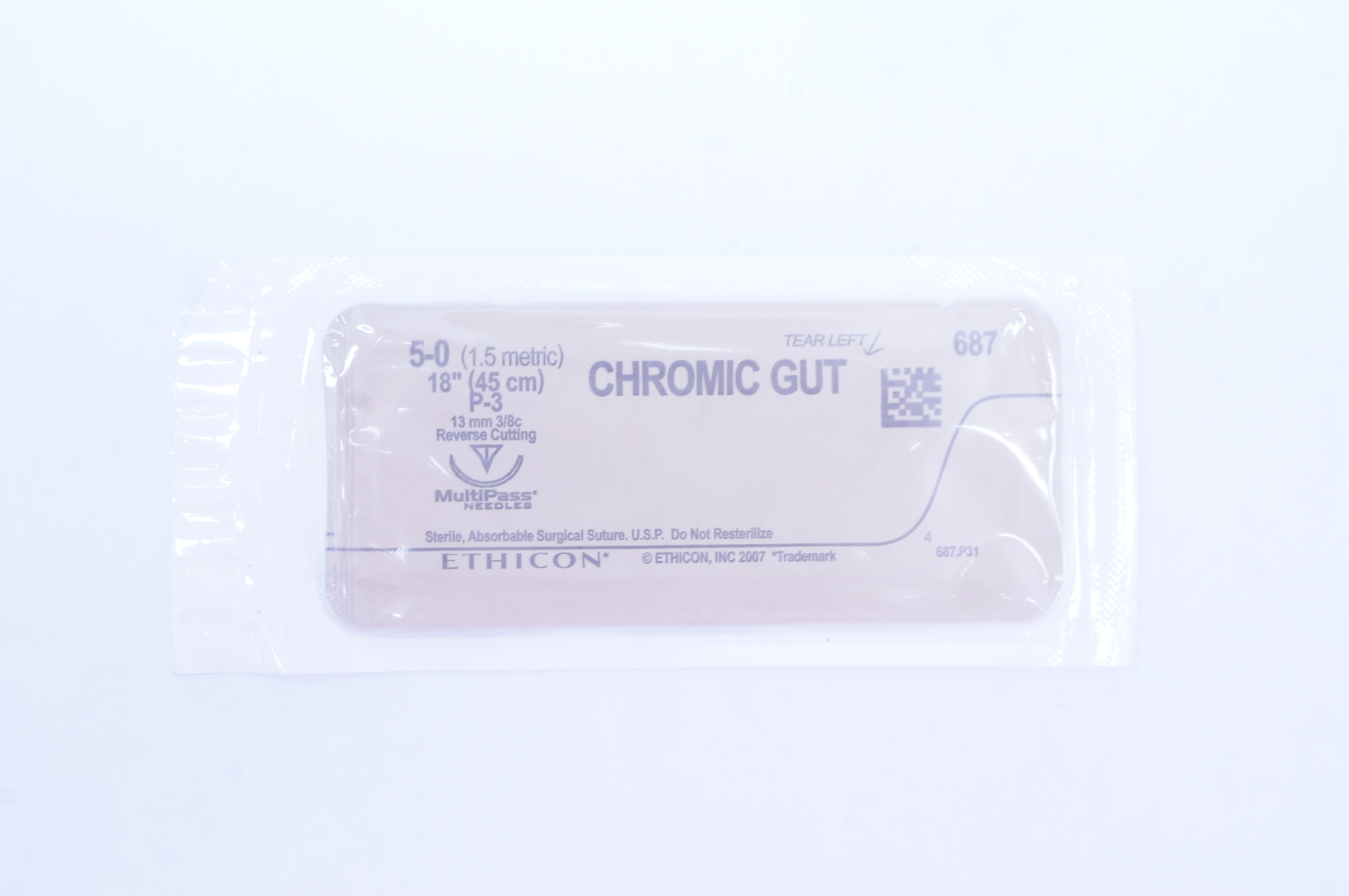 Ethicon 687 5-0 CHROMIC GUT P-3, 13mm 3/8c Reverse Cutting, 18inch (x)