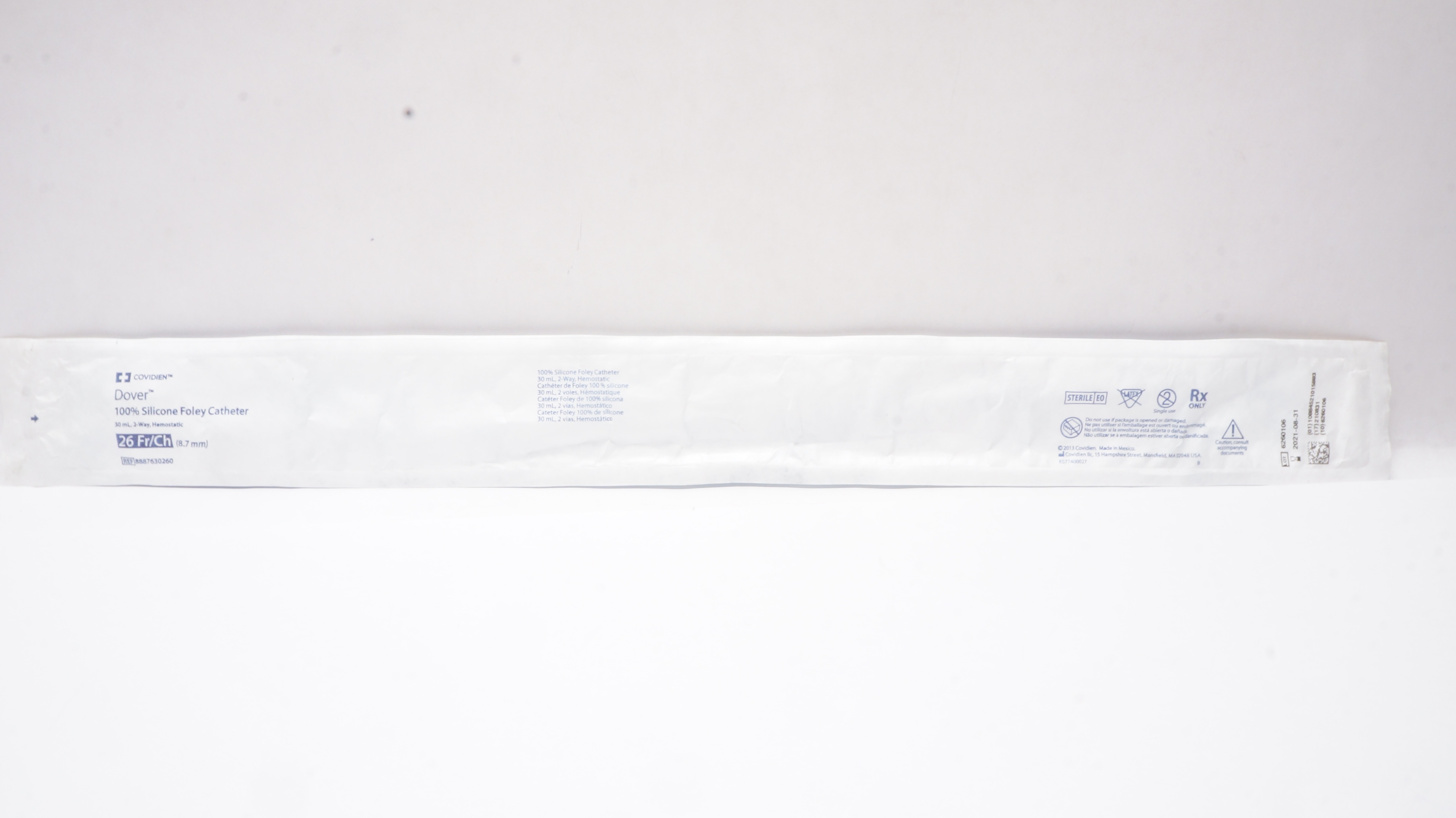 Covidien 8887630260 Dover 100% Silicone Foley Cath.30mL 2-Way Hemostatic 26Fr(x)