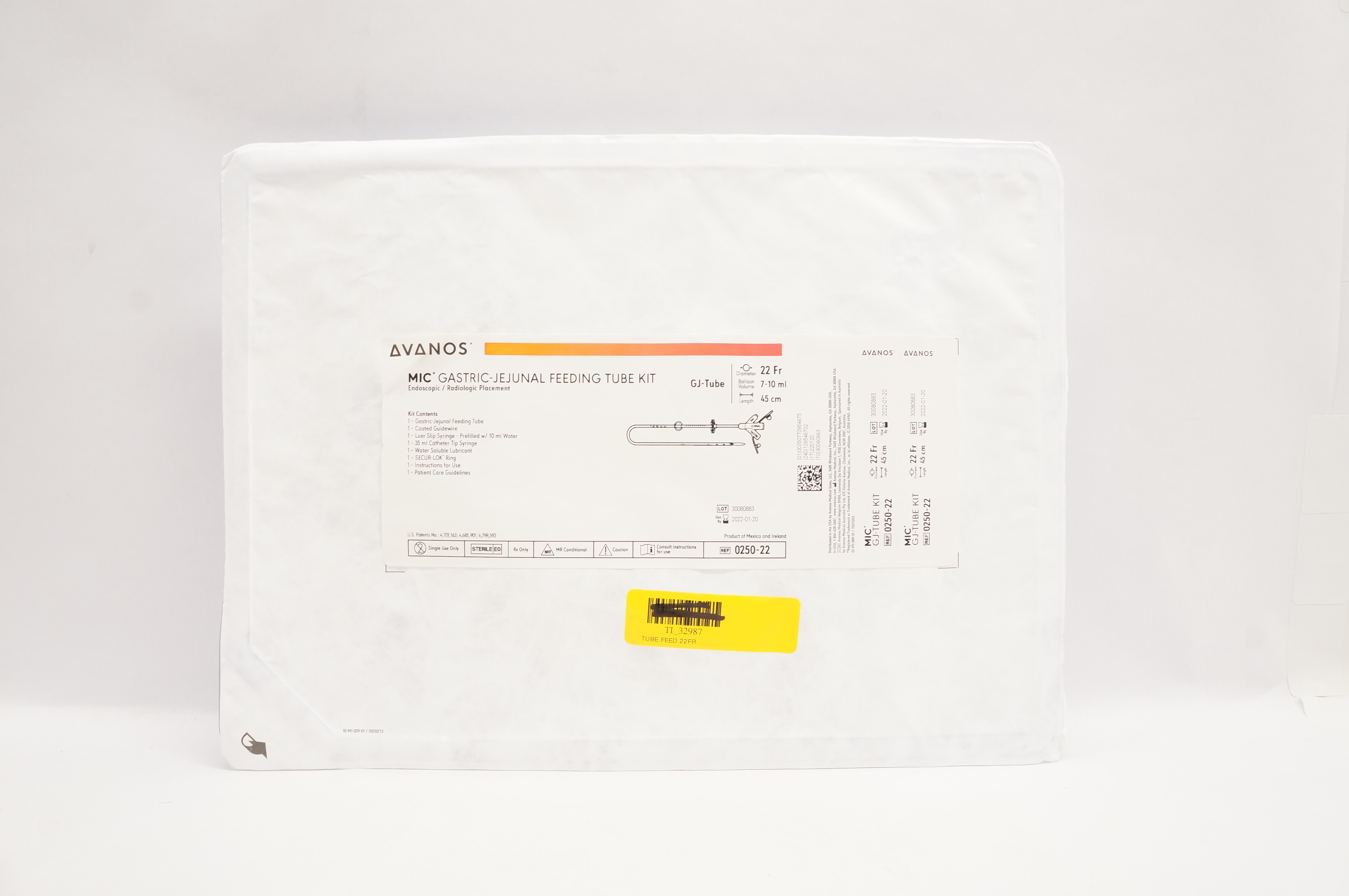 Avanos 0250-22 MIC Gastric-Jejunal Feeding Tube Kit 22Fr x 7-10mL x 45cm (x)