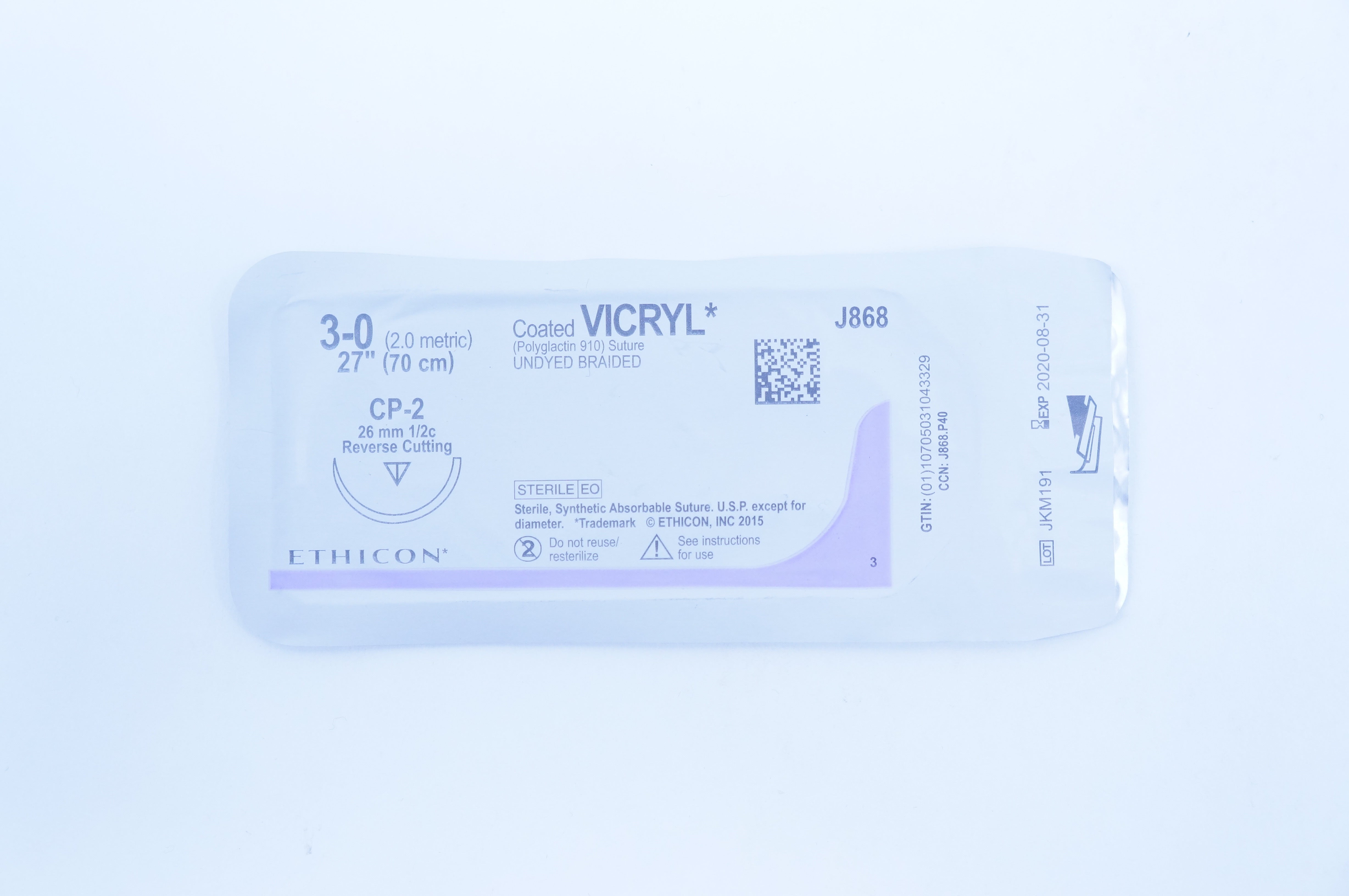 Ethicon J868 Polyglactin 910 Vicryl Stre. Undyed Braided 27inch, CP-2 (x)