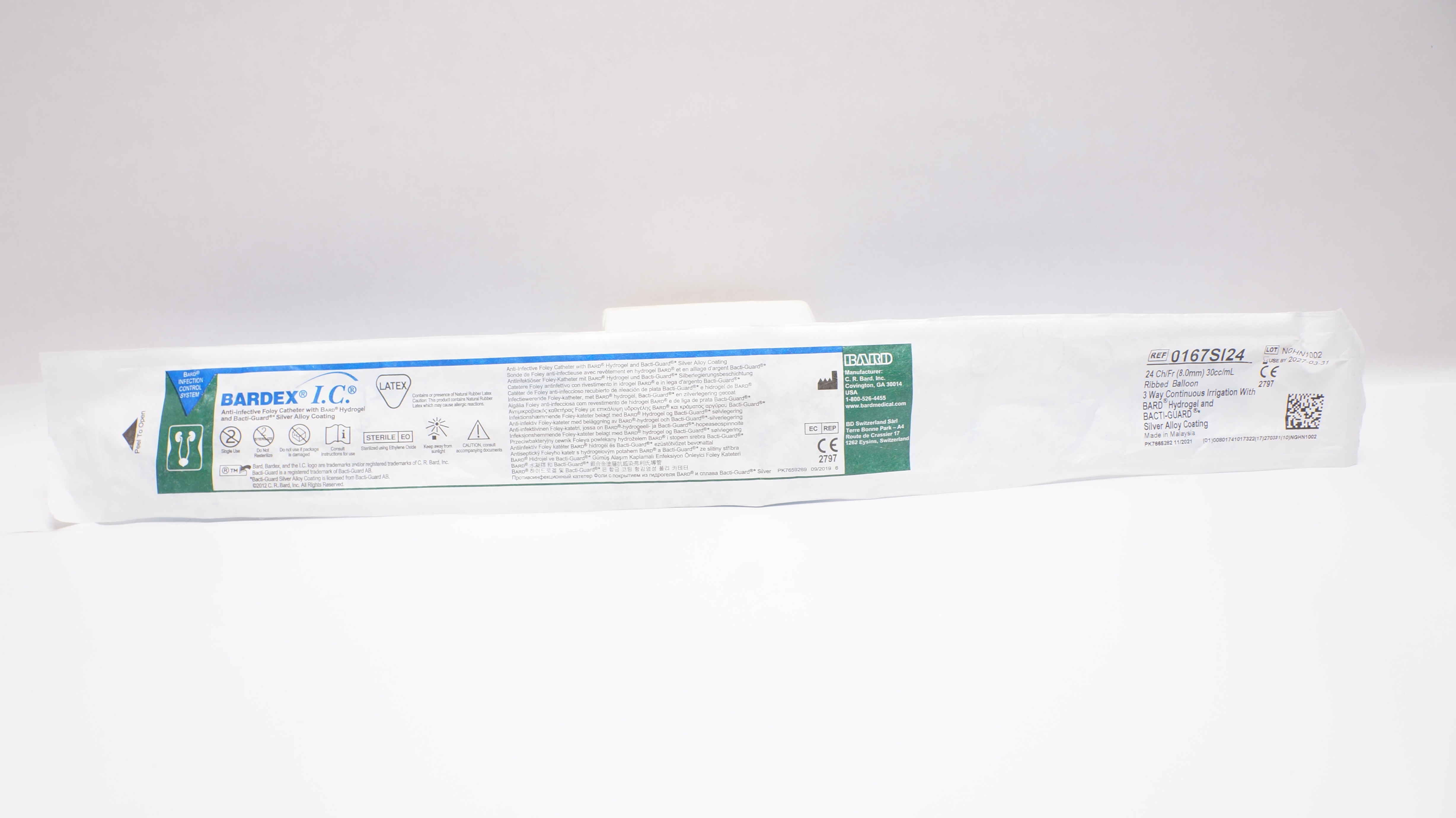 Bard 0167SI24 Bardex I.C. Anti-Infective Cath. 24Ch/Fr 30cc/mL Ribbed Balloon(x)