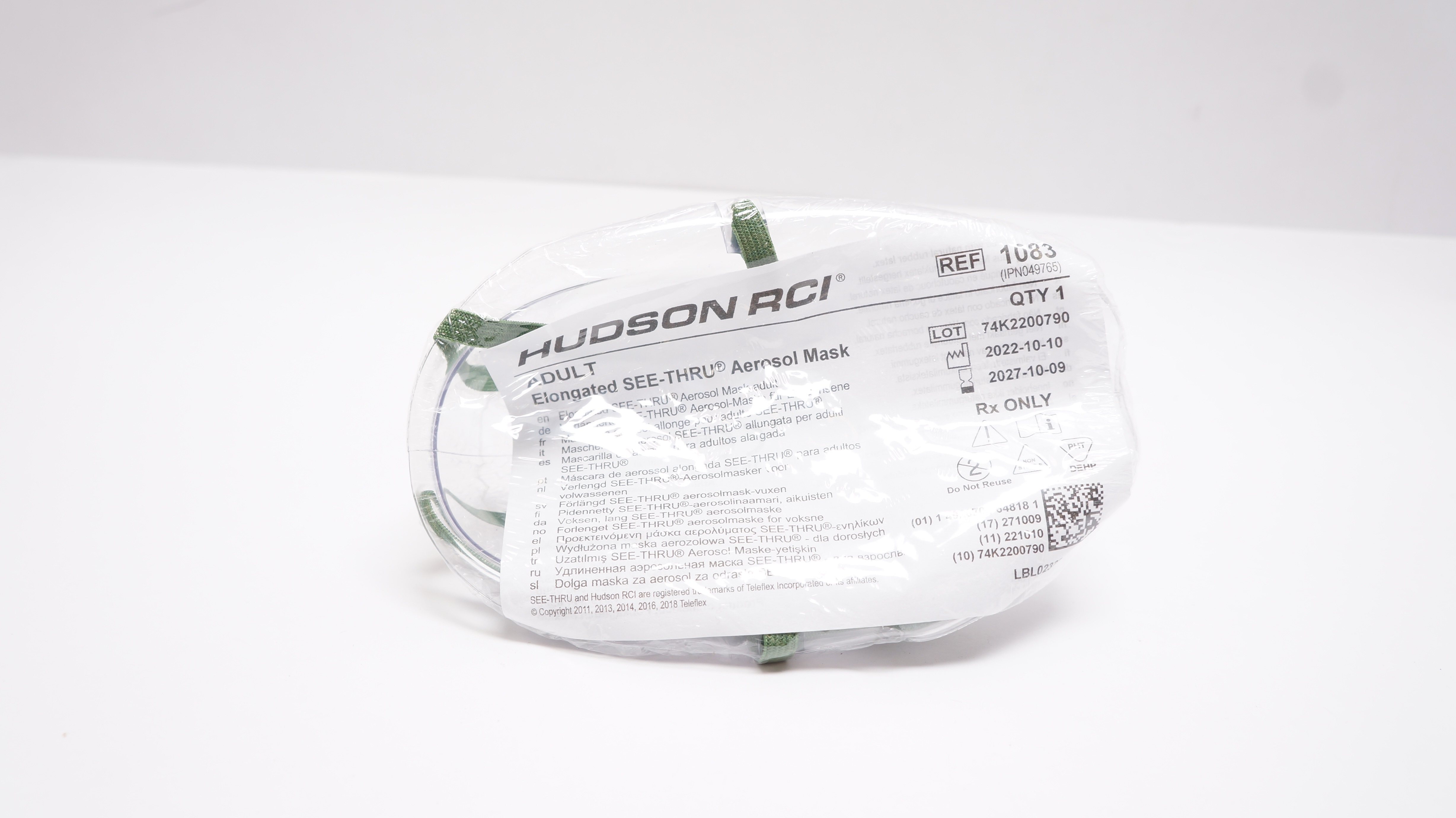 Hudson RCI 1083 Teleflex Elongated SEE-THRU Aerosol Mask Adult