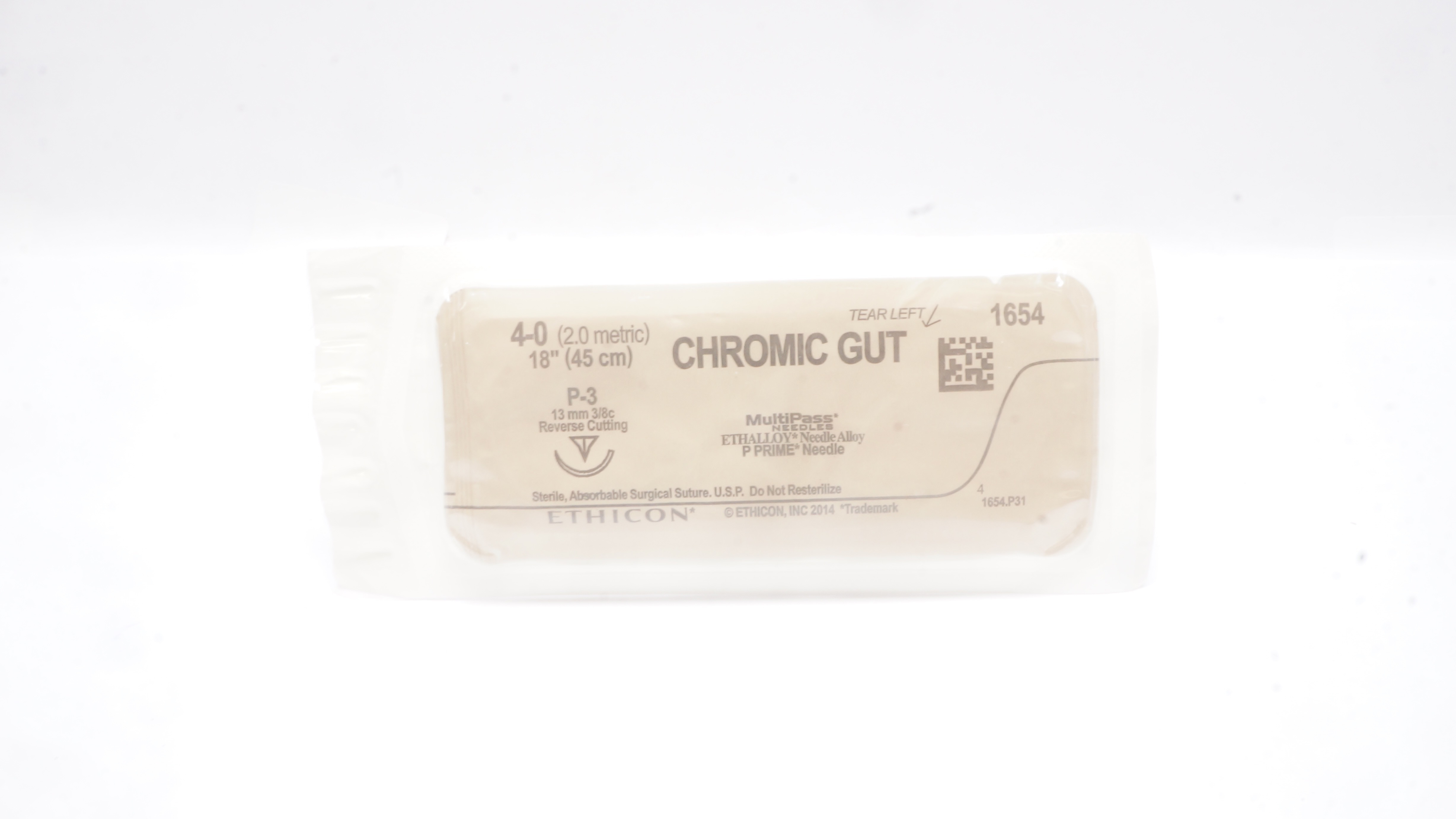 Ethicon 1654 4-0 CHROMIC GUT Stre P-3 13mm 3/8c Reverse Cutting, 18inch (x)