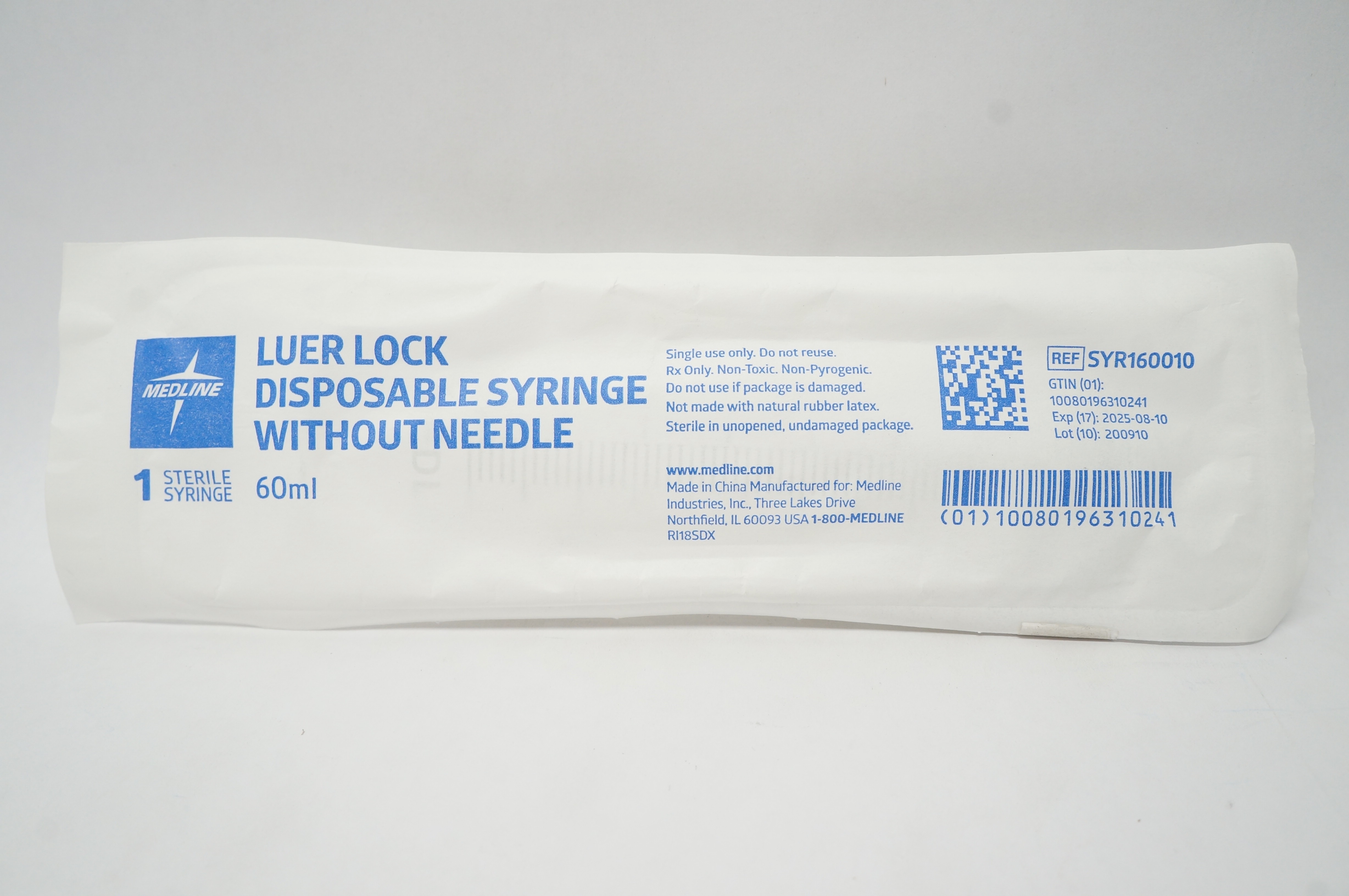 Medline SYR160010 Luer Lock Disposable Syringe Without Ndle 60ml