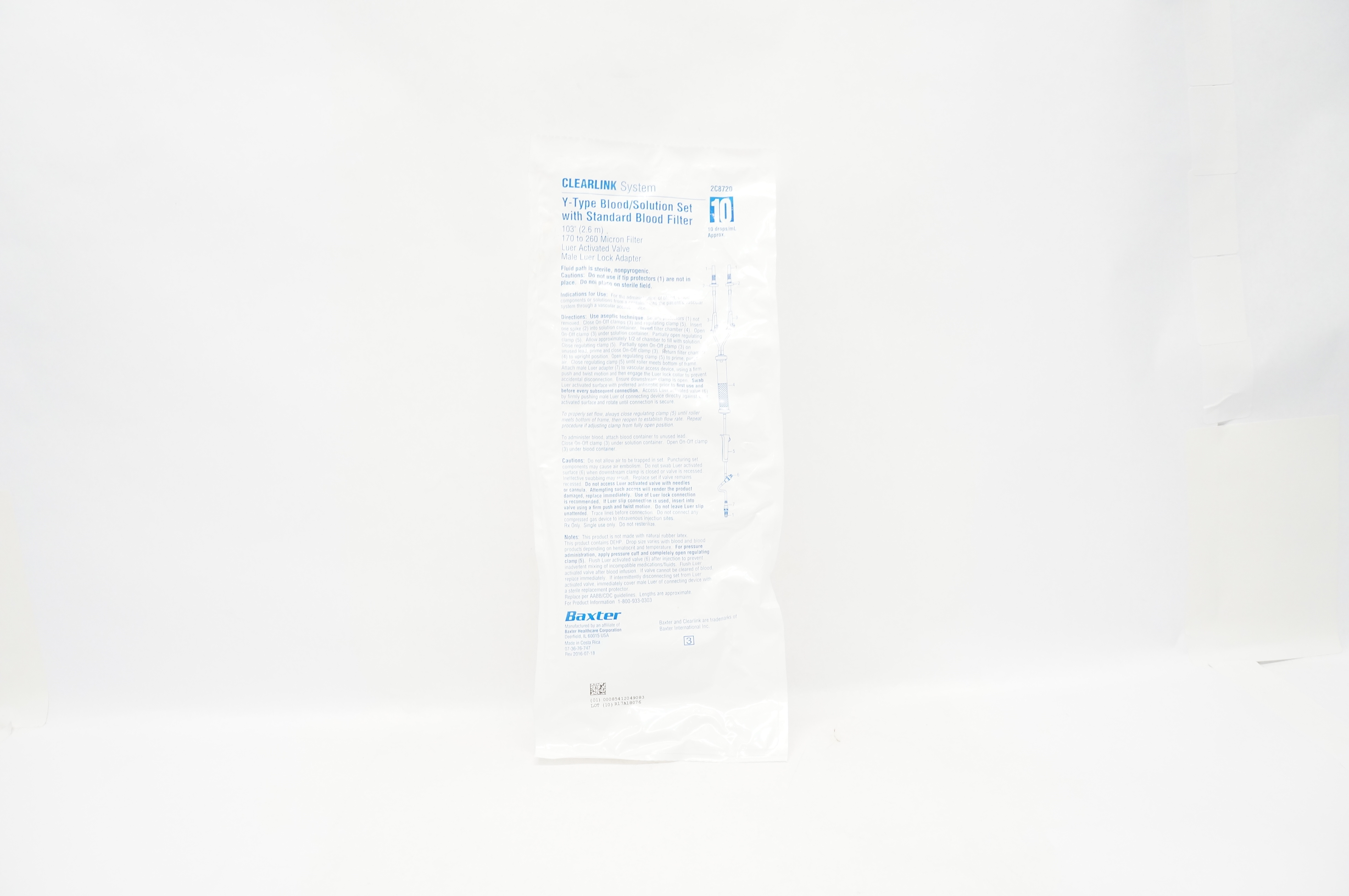 Baxter 2C8720 Clearlink System Y-Type Blood/Solution Set 103inch