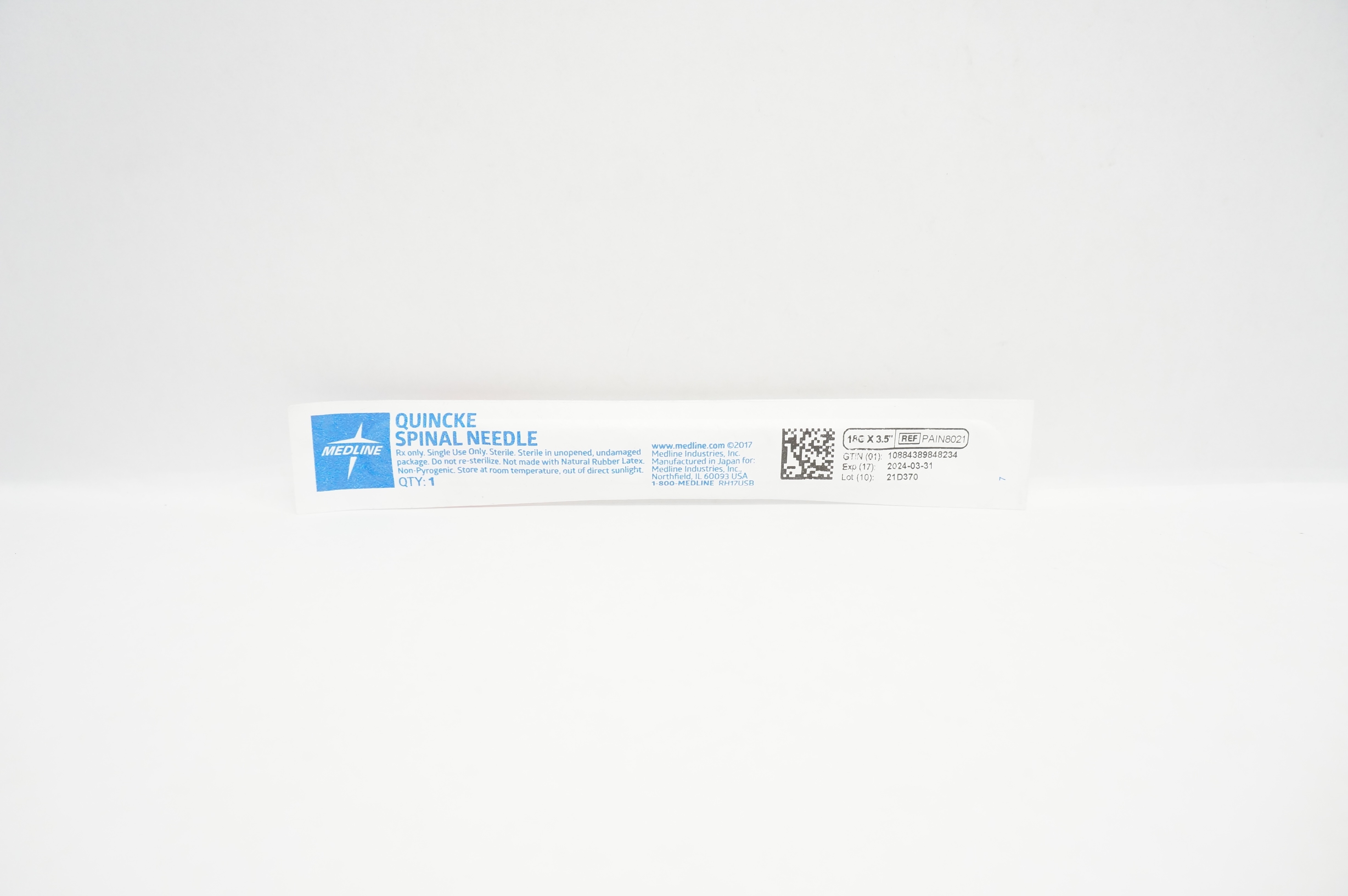 Medline PAIN8021 Quincke Spinal Ndle 18G x 3.5inch