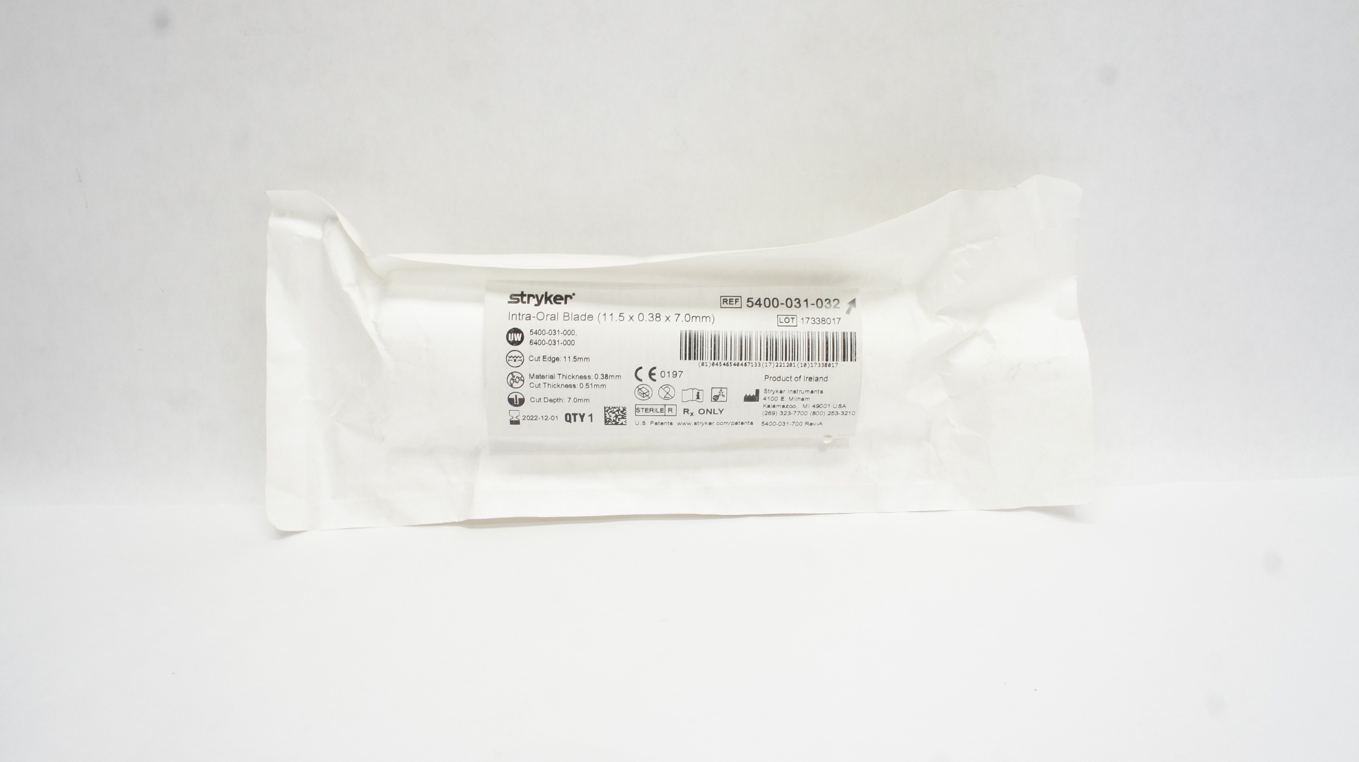 Stryker 5400-031-032 Intra-Oral Blade 11.5 x 0.38 x 7.0mm (x)