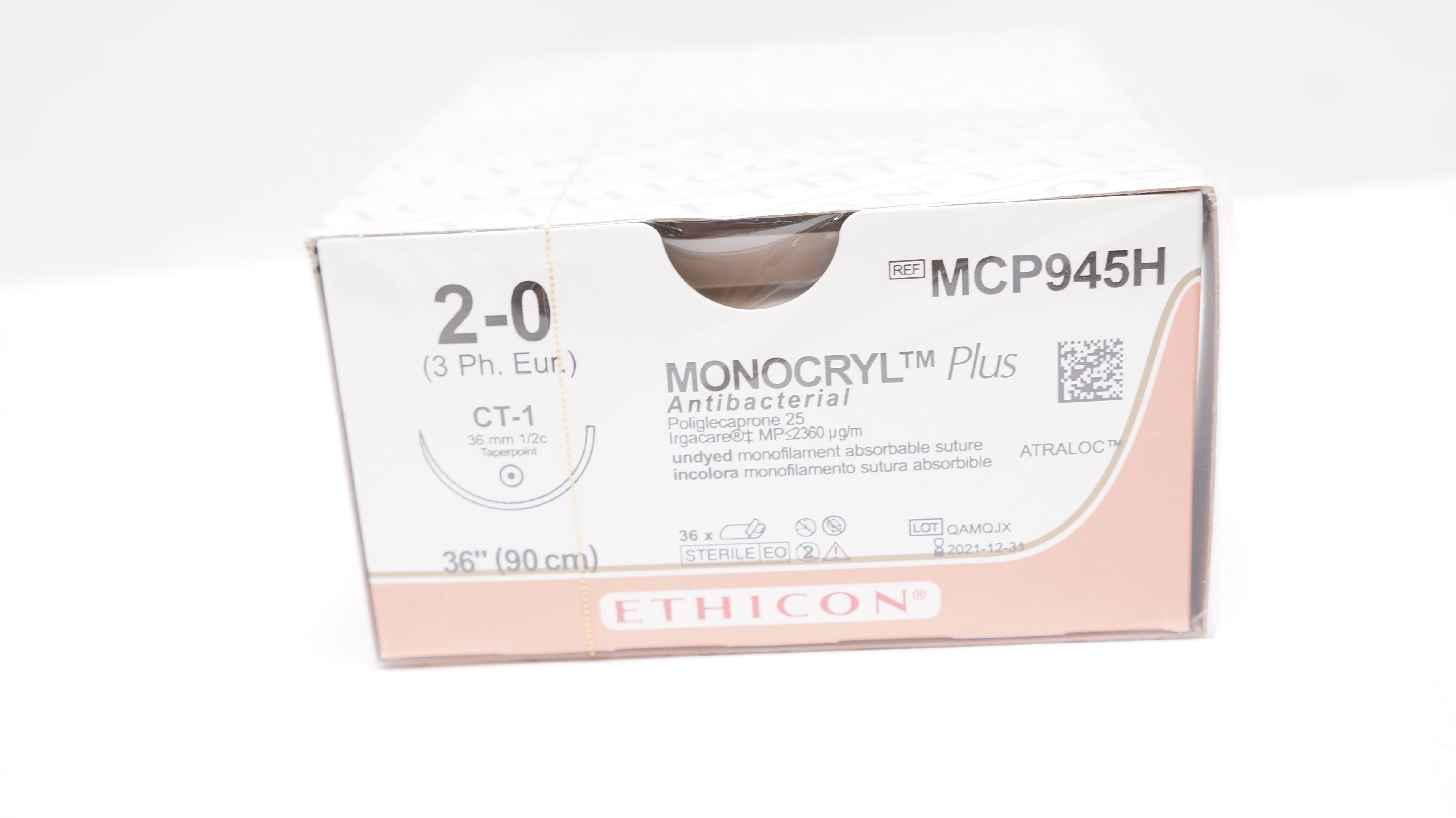 Ethicon MCP945H 2-0 Monocryl Stre CT-1 36mm 1/2c Taperpoint 36inch(x) -Box of 36
