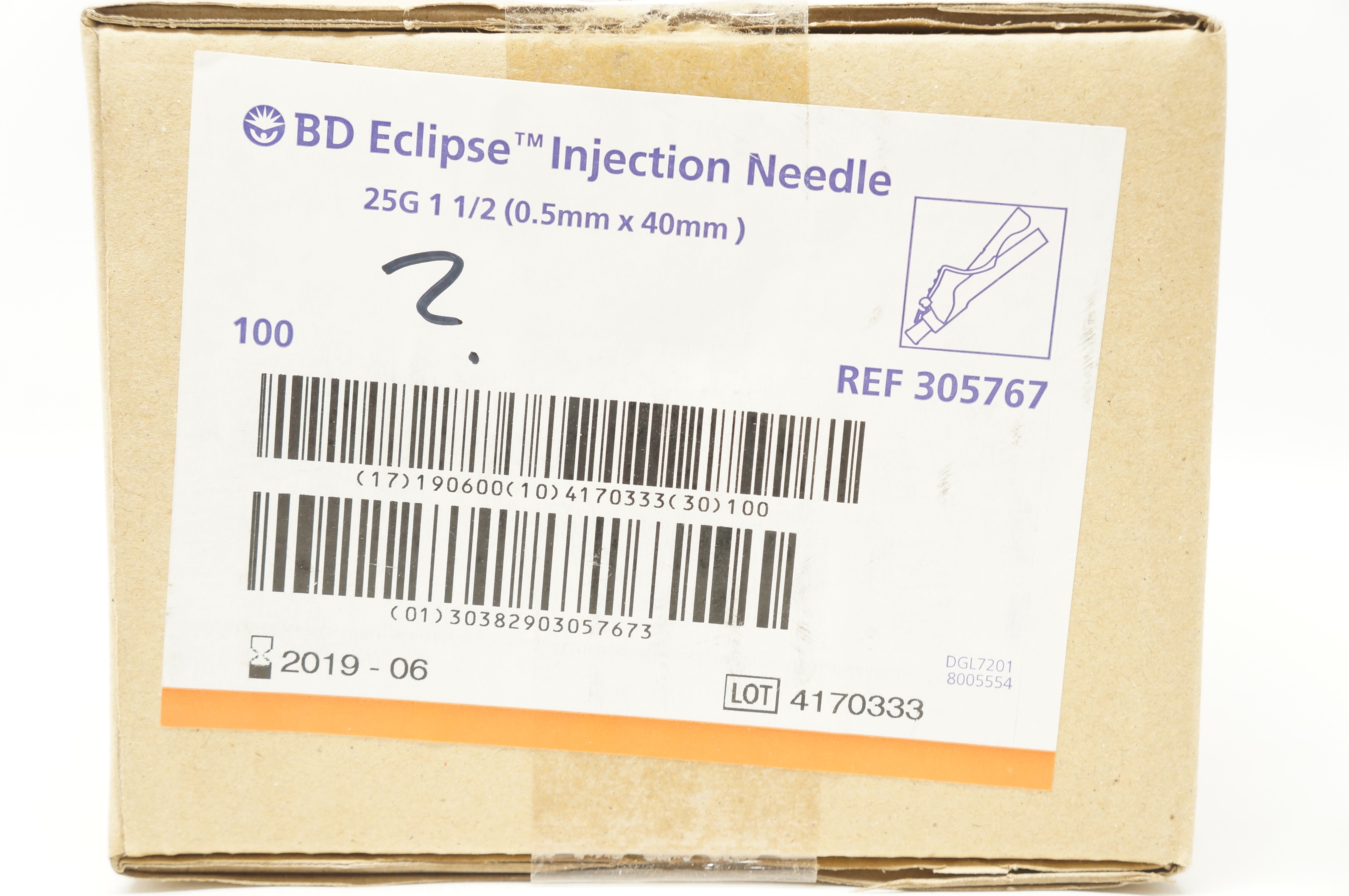 BD 305767 Eclipse Injection Ndle 25G x 1-1/2inch (x)- Box of 100