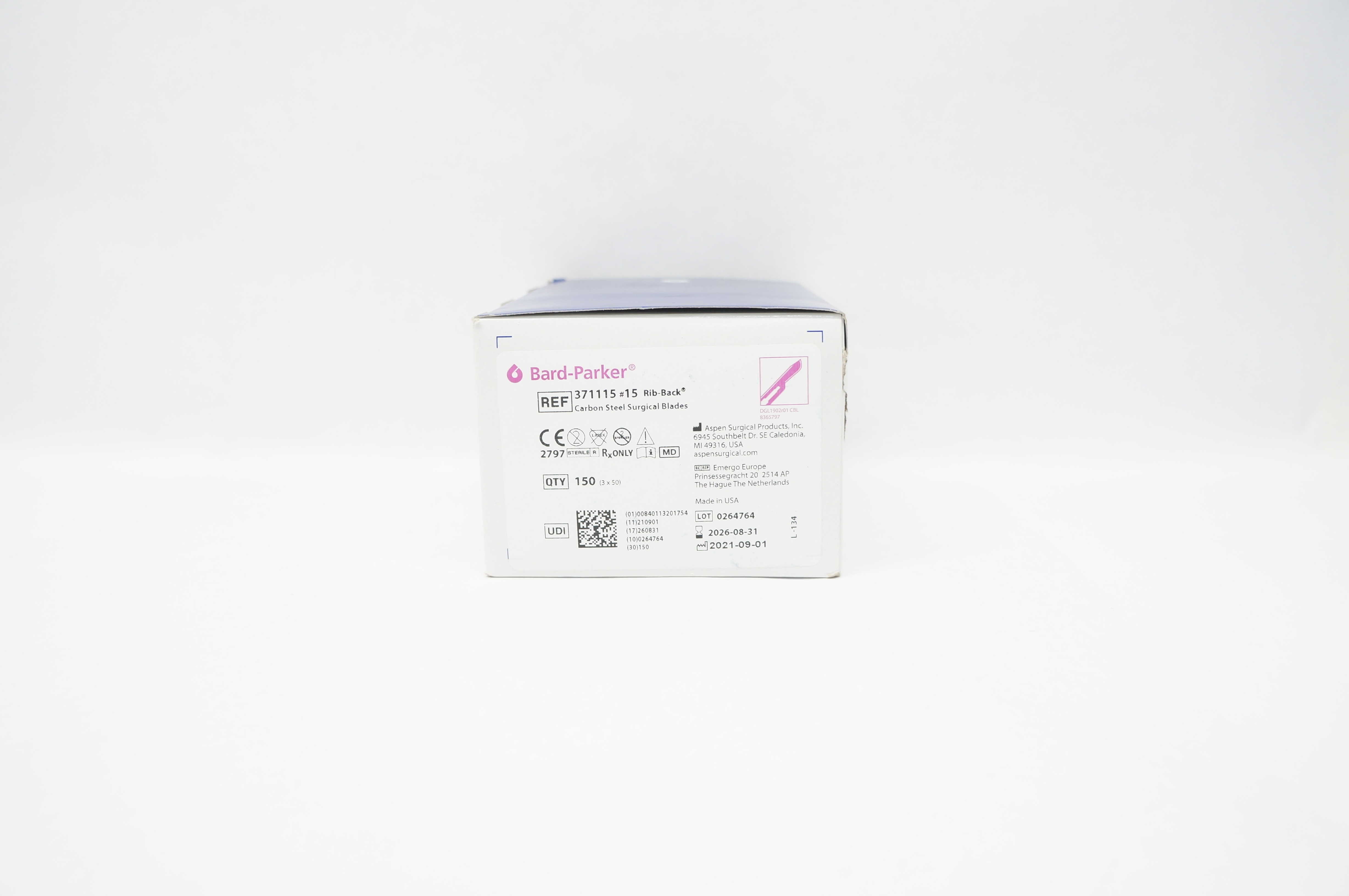 Aspen 371115 Bard-Parker Rib-Back Carbon Steel Surgical Blades #15 - Box of 150