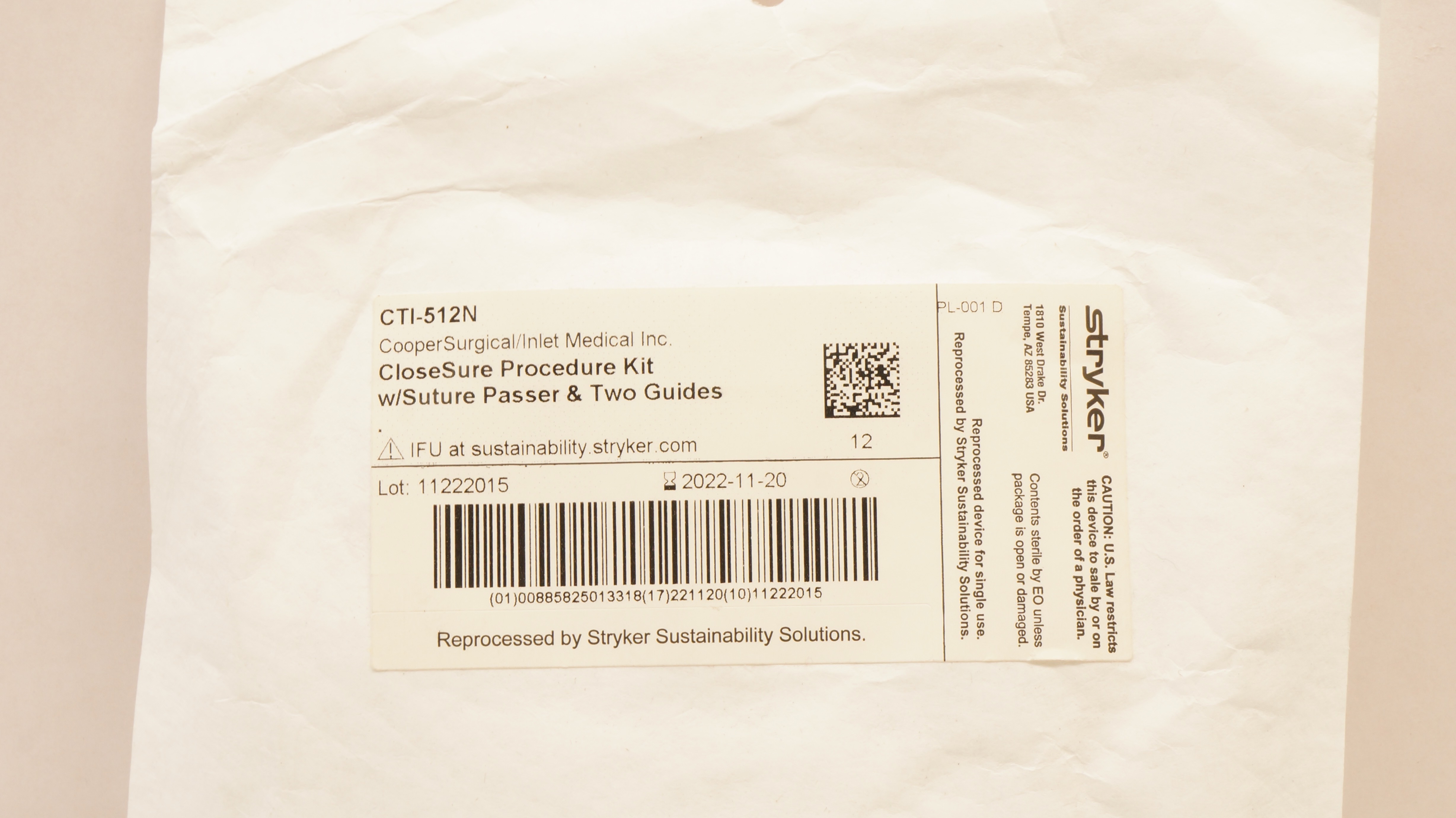 Cooper Surgical CTI-512N  CloseSure procedure Kit w/Stre Passer & Two Guides (x)