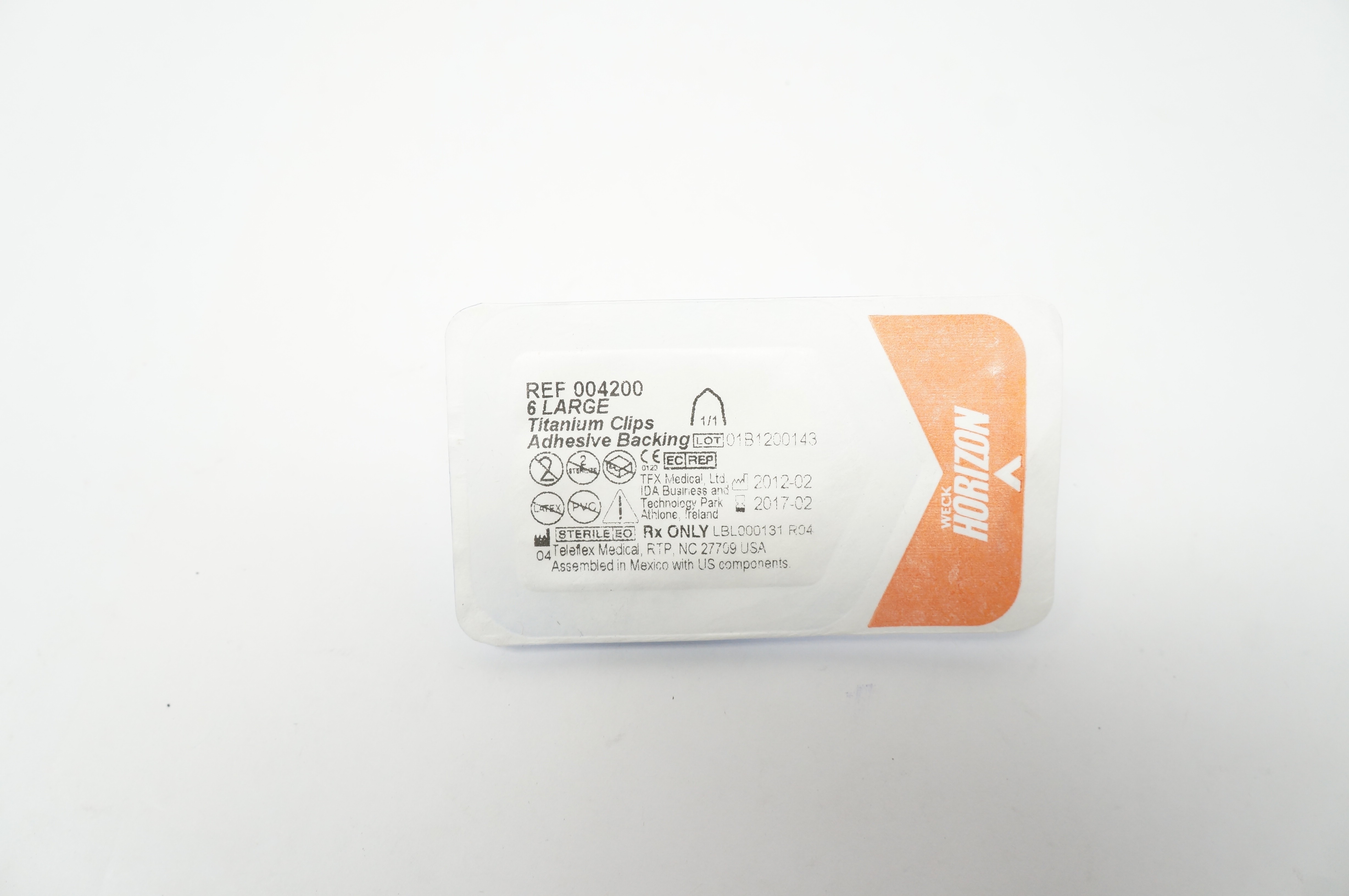 Teleflex 004200 Weck Horizon 6 Large Titanium Clips with Adhesive Backing (x)