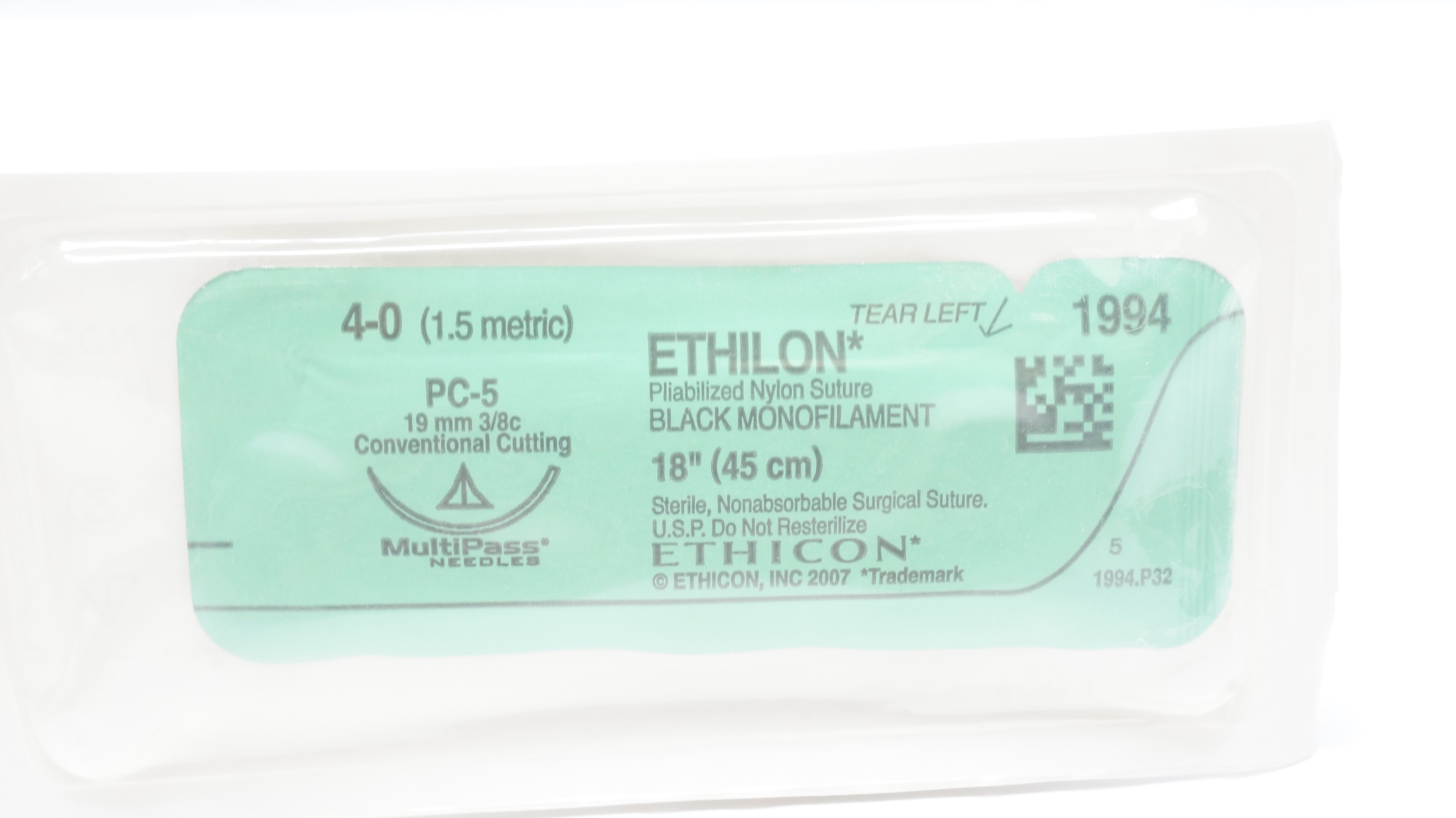 Ethicon 1994 4-0 Ethilon Nylon Stre PC-5 19mm 3/8c Conventional Cutting 18inch(x)