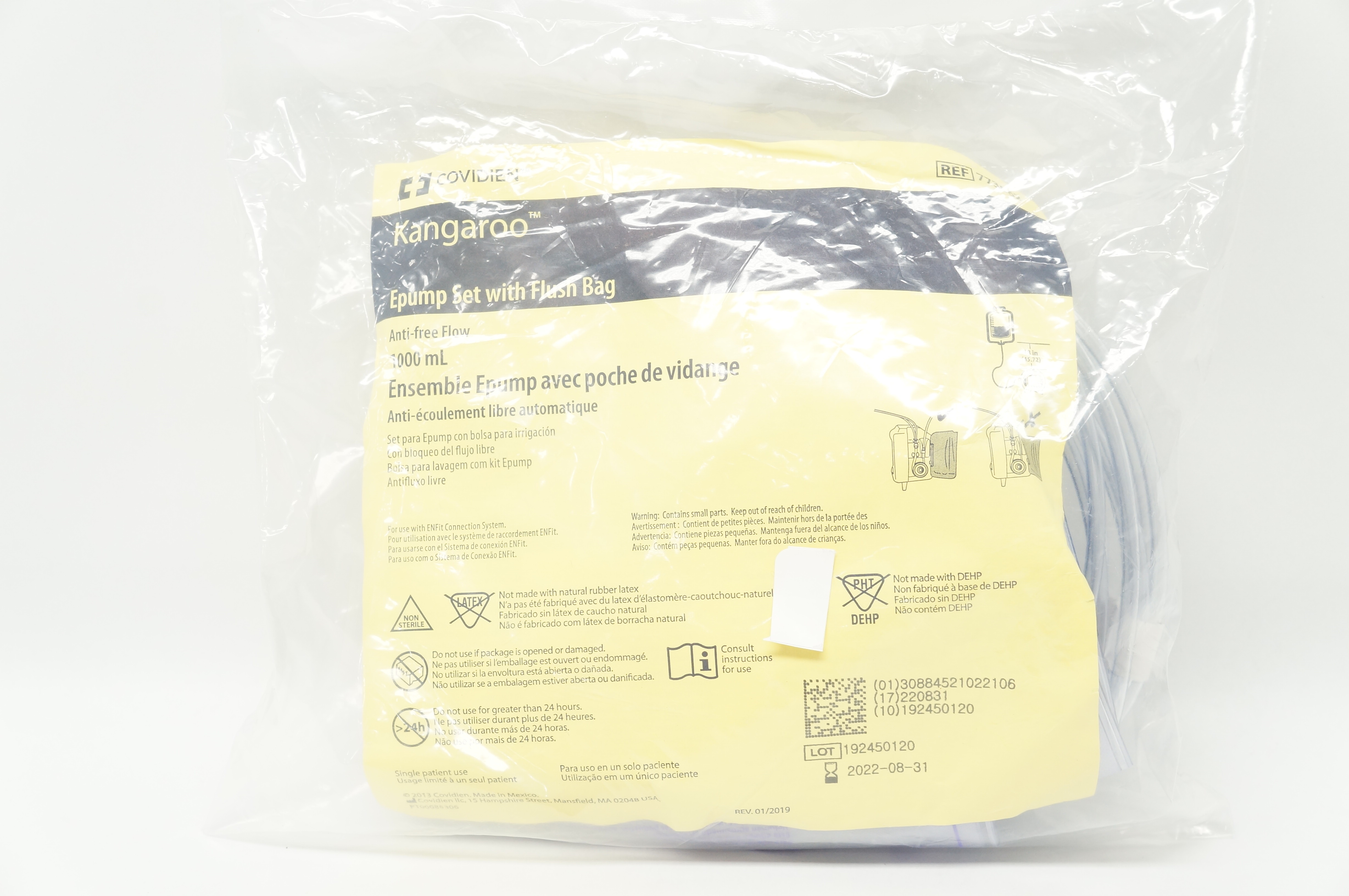 Covidien 773662 Kangaroo Epump Set with Flush Bag Anti-Free Flow 1000mL