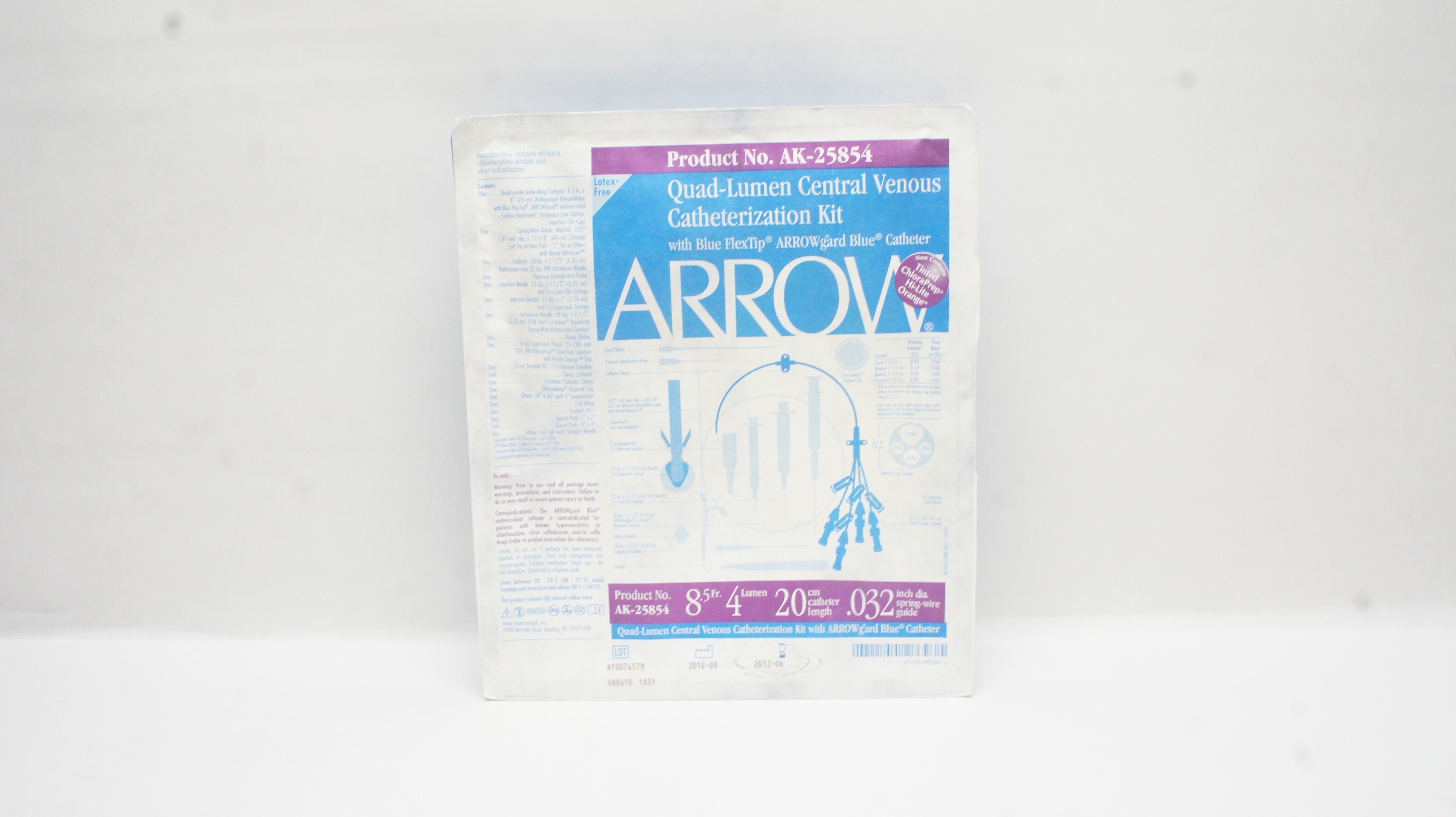 Arrow AK-25854 Quad-Lumen Central Venous Catheterization Kit 8.5Fr x 20cm (x)