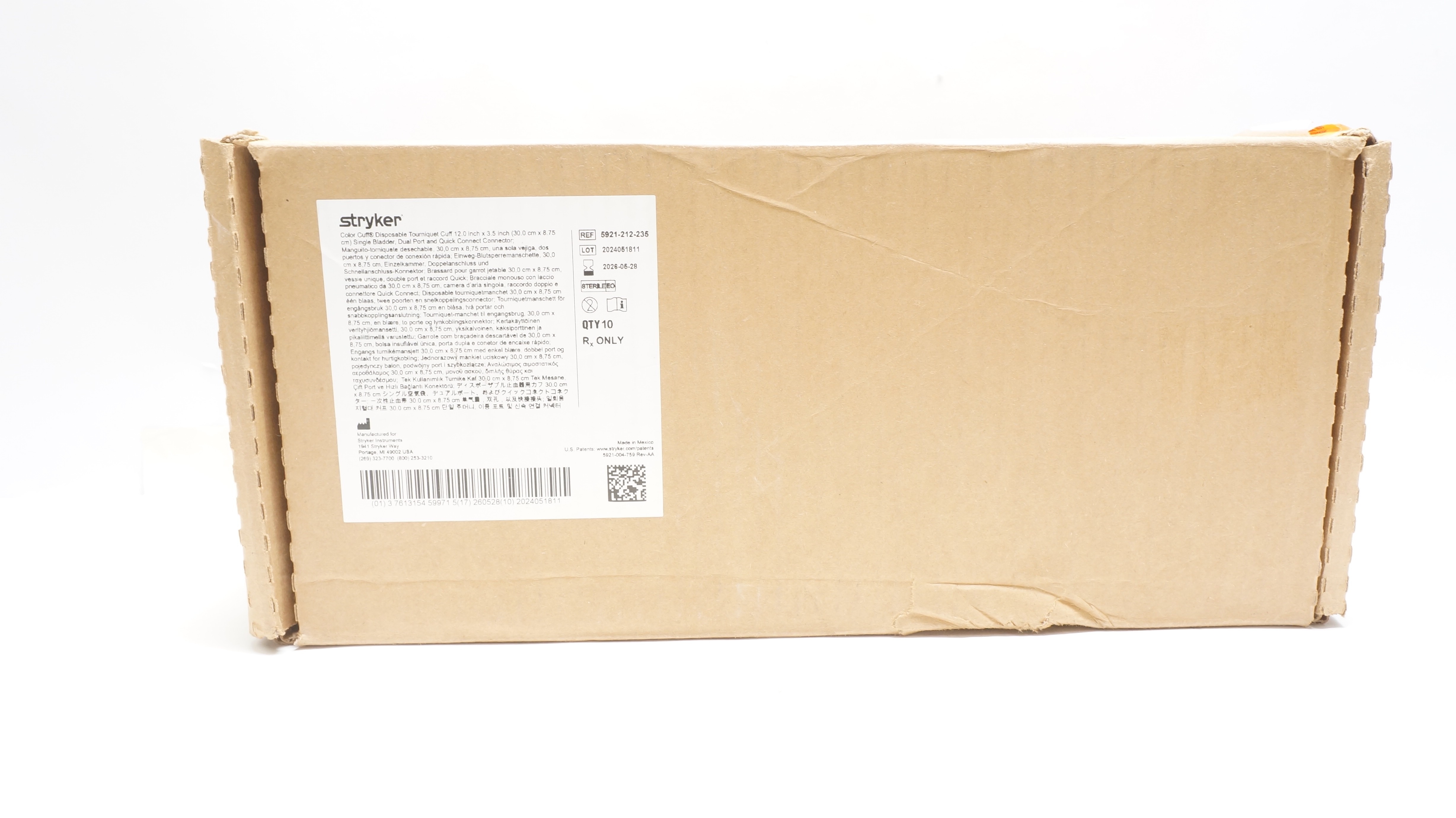 Stryker 5921-212-235 Color Cuff Disposable Tourniquet Cuff 12In x 3.5In-Box of10