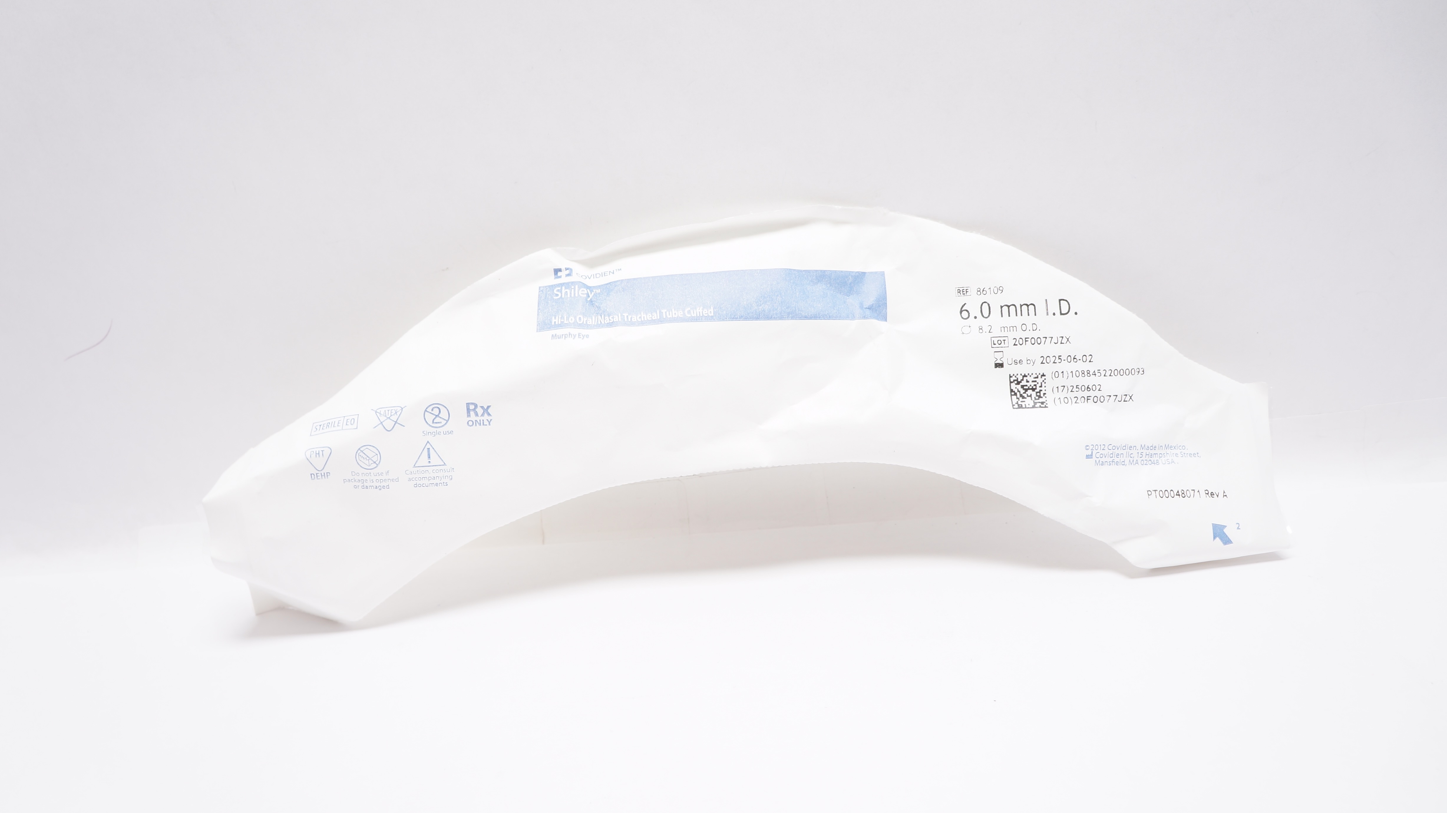 Covidien 86109 Shiley Hi-Lo Oral/Nasal Tracheal Tube Cuffed 6mm I.D. x 8.2mm O.D