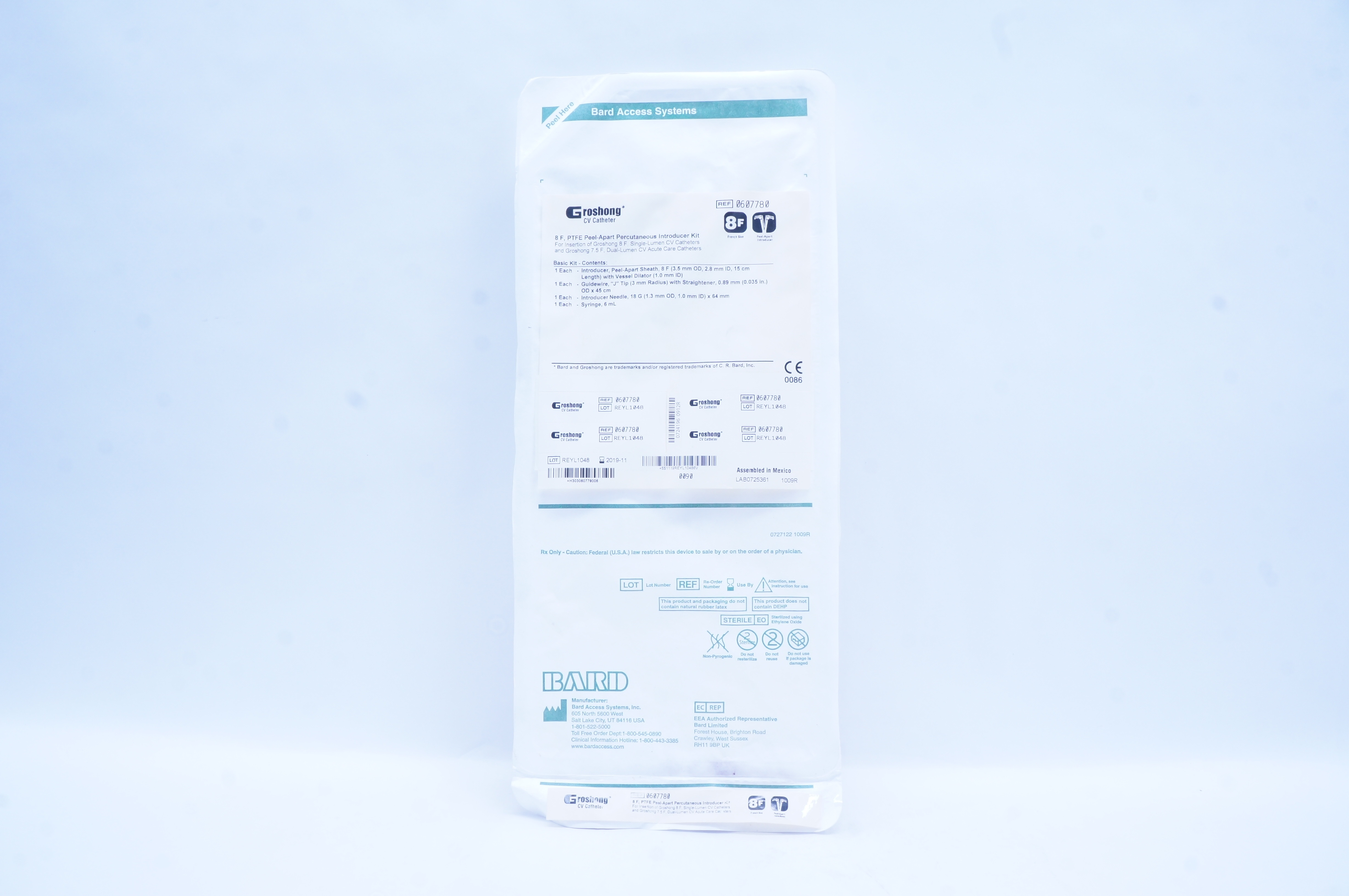 Bard 0607780 Groshong 8F, PTFE Peel-Apart Percutaneous Introducer Kit (x)