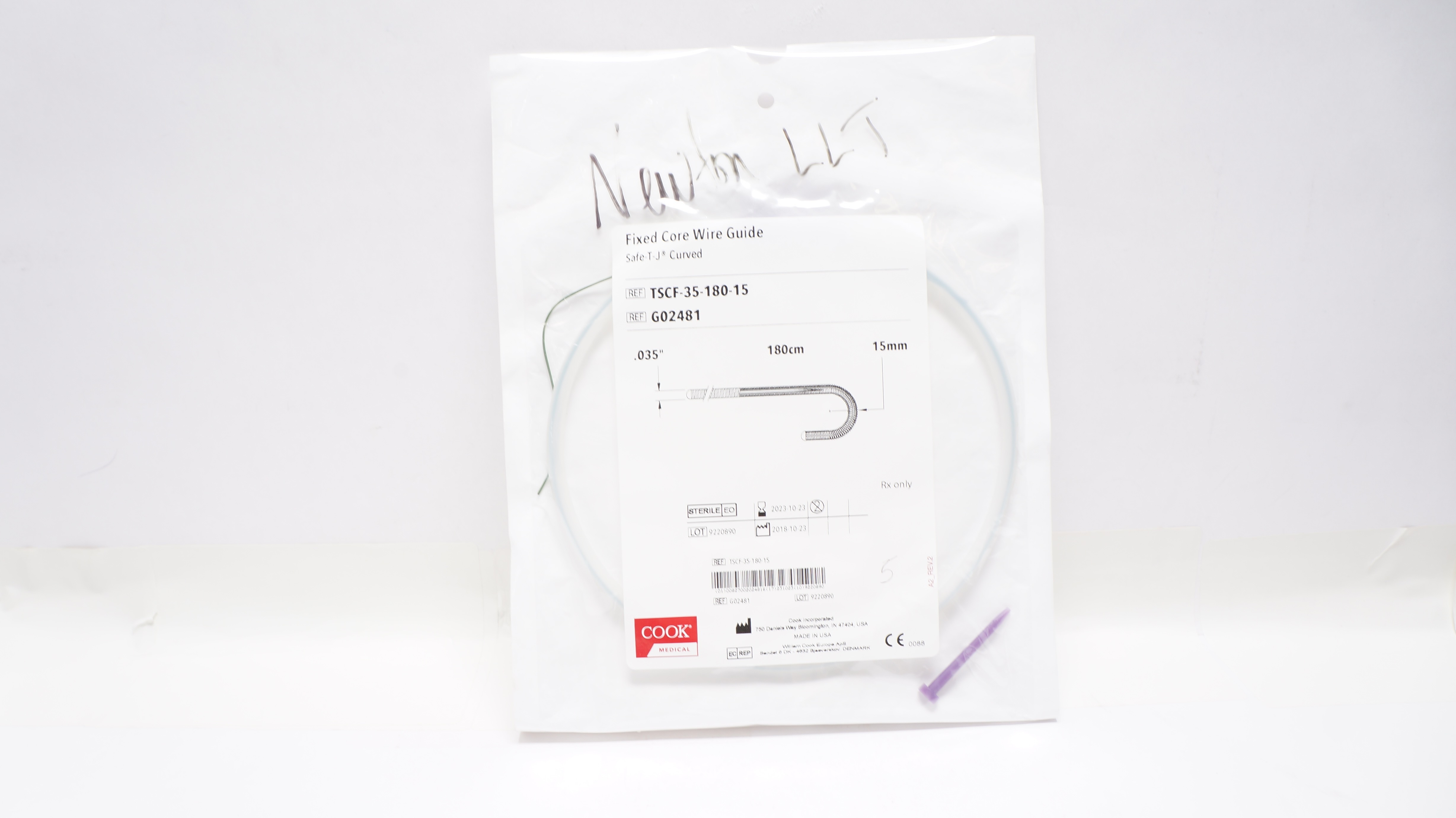 Cook Medical G02481 Fixed Core Wire Guide 180cm x .035inch x 15mm(x)