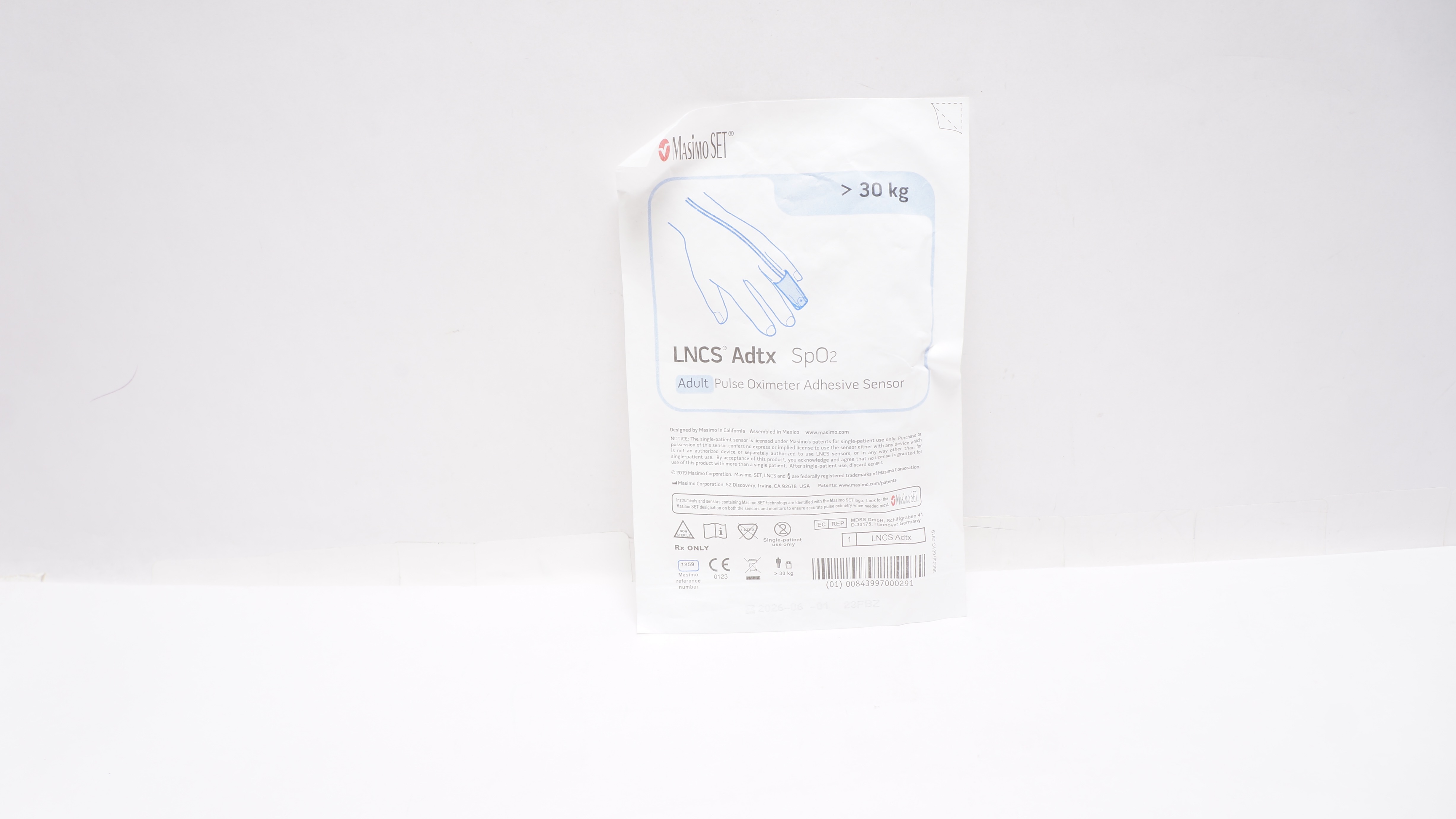 Masimo 1859 LNCS Adtx SpO2 Adult Pulse Oximeter Adhesive Sensor >30 kg