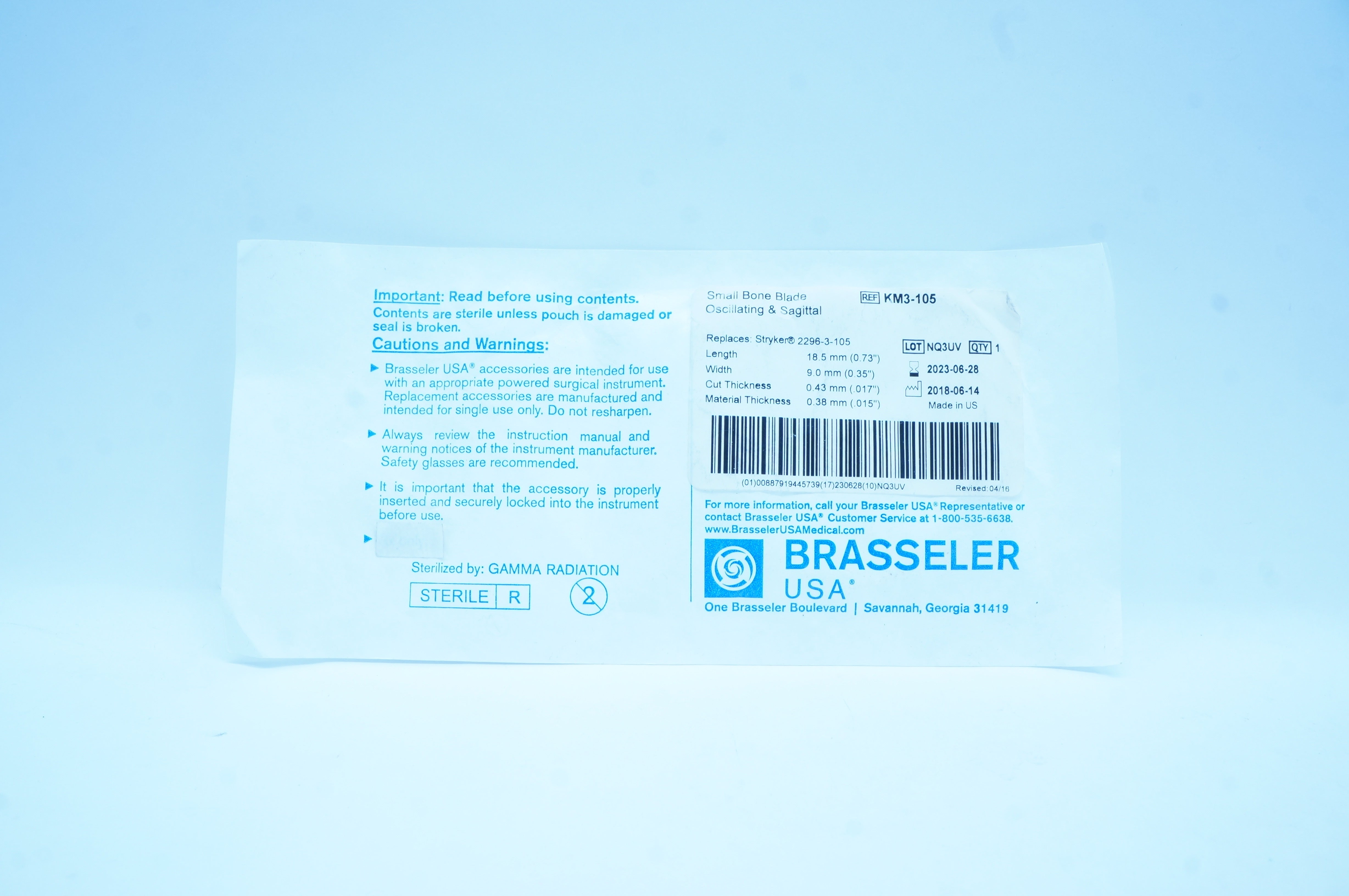 Brasseler KM3-105 Small Bone Blade 0.73 x 0.35 x .017 x .015 inch