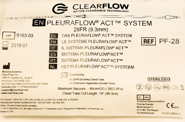 ClearFlow PF-28 PLEURAFLOW ACT System 28Fr. (x)