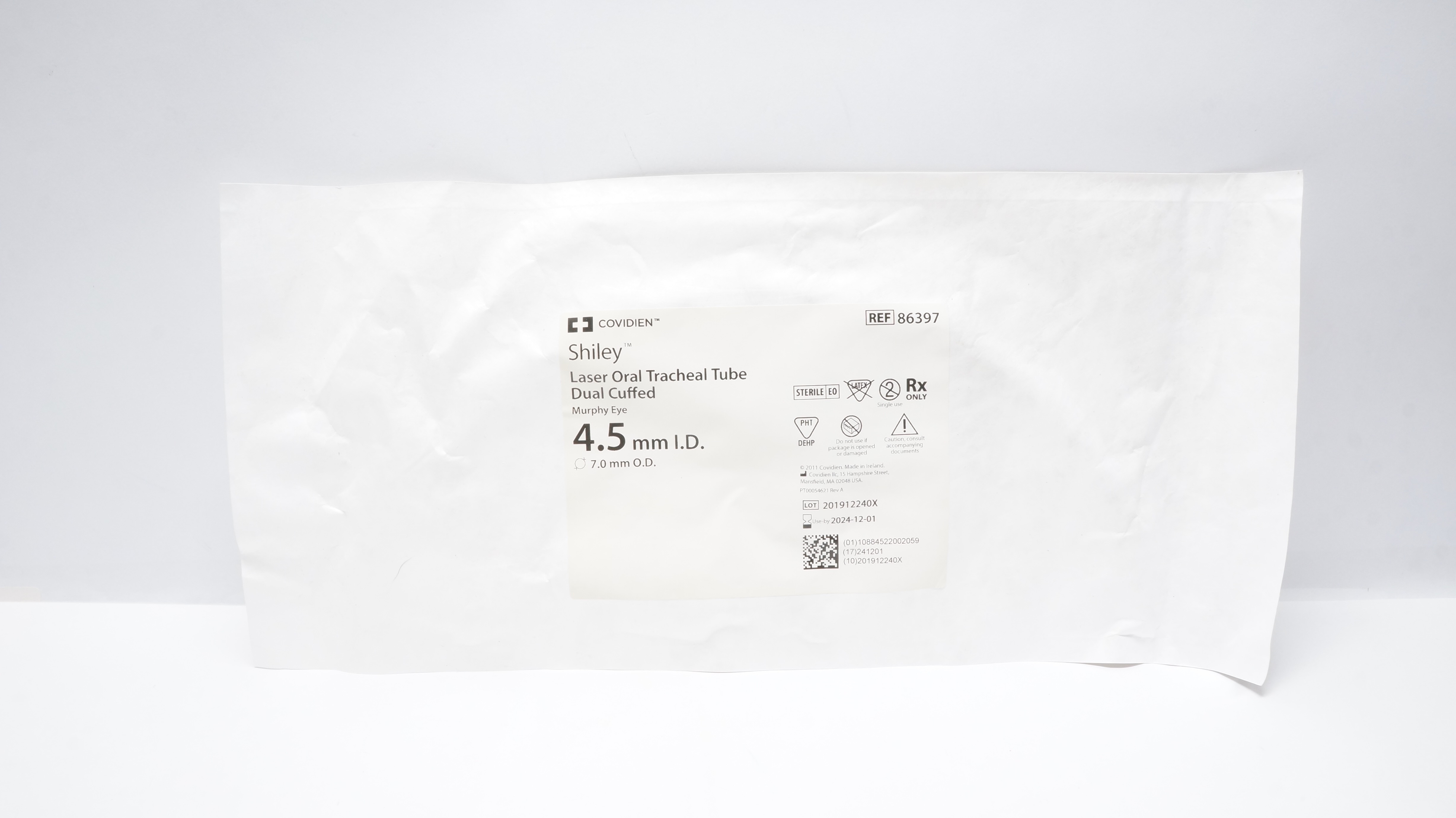 Covidien 86397 Shiley Laser Oral tracheal Tube Dual Cuffed 4.5mm ID x 7.0mm OD