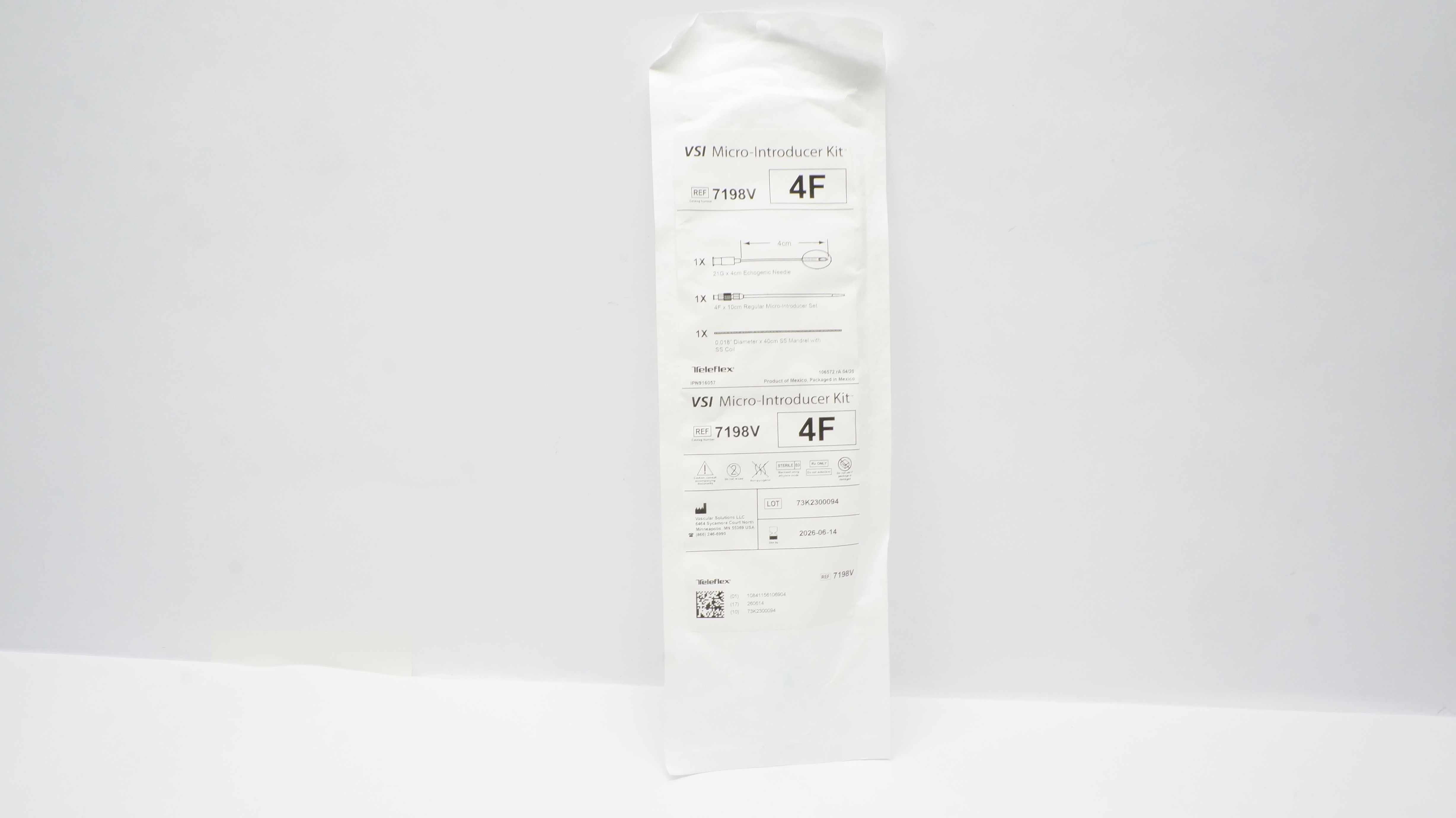 Vascular Solution 7198V Teleflex VSI Micro-Introducer Kit 4F, 21G x 4cm