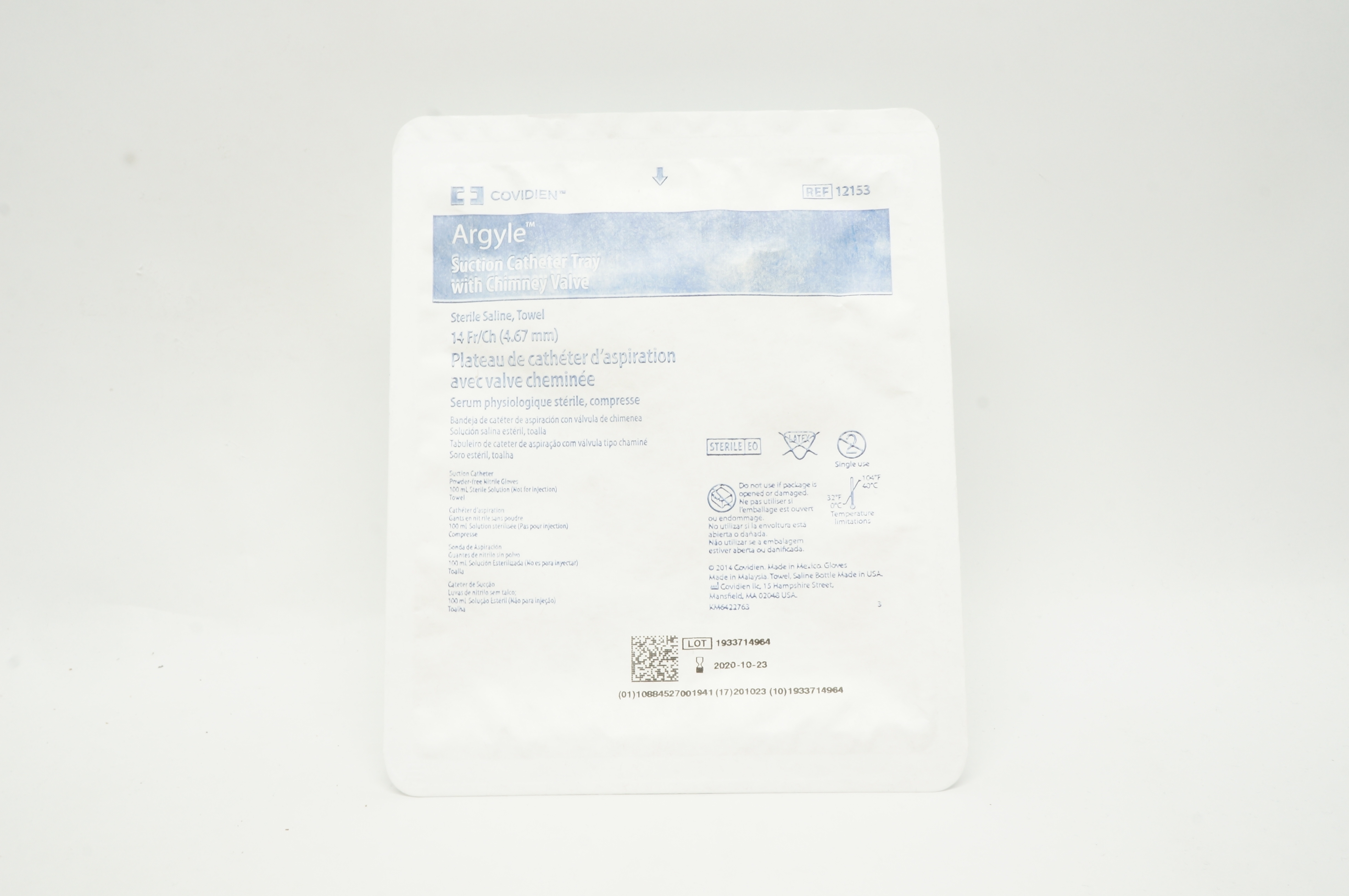 Covidien 12153 Argyle Suction Cath. Tray with Chimney Valve 14 Fr/Ch (x)