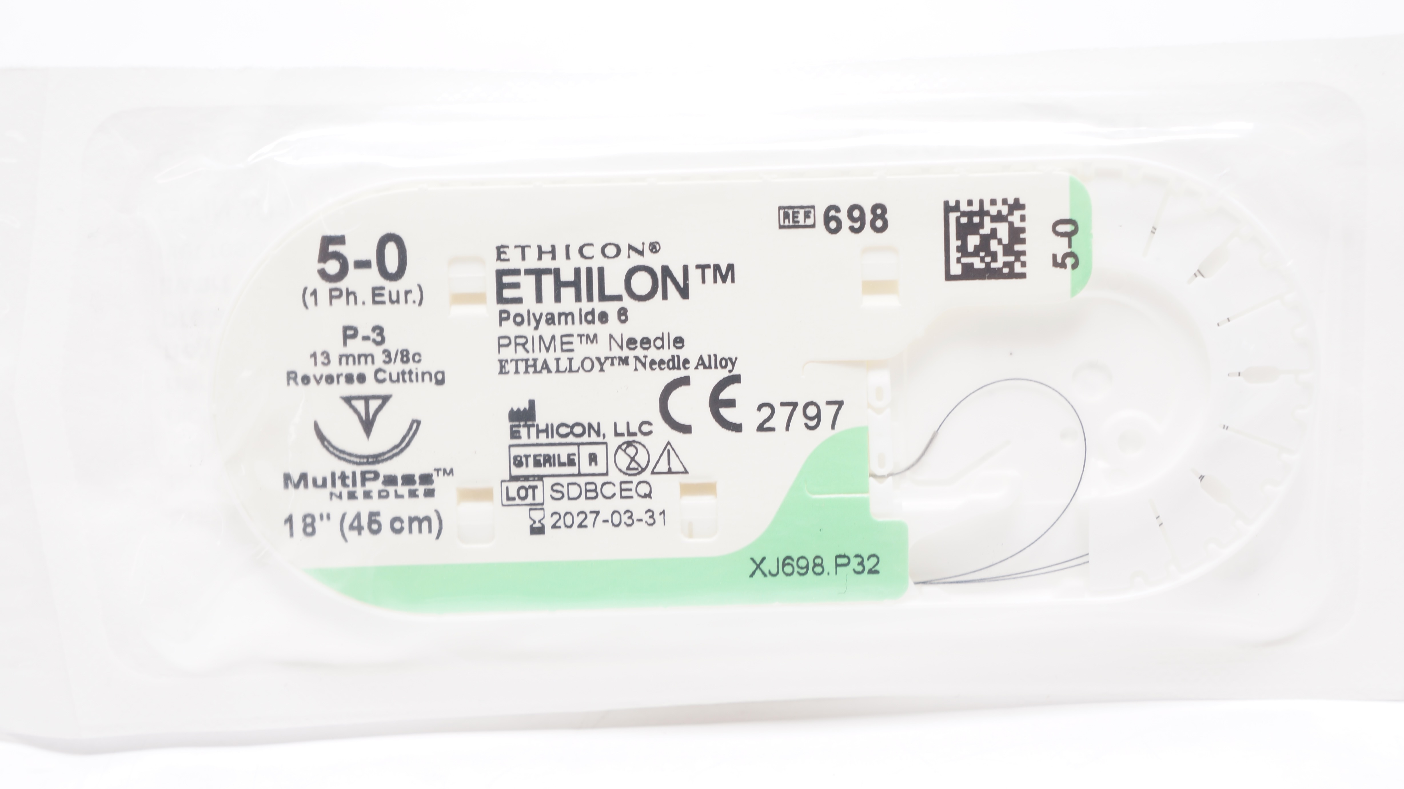 Ethicon 698 5-0 Ethilon Polyamide 6 Stre P-3 13mm 3/8c Reverse Cutting, 18inch