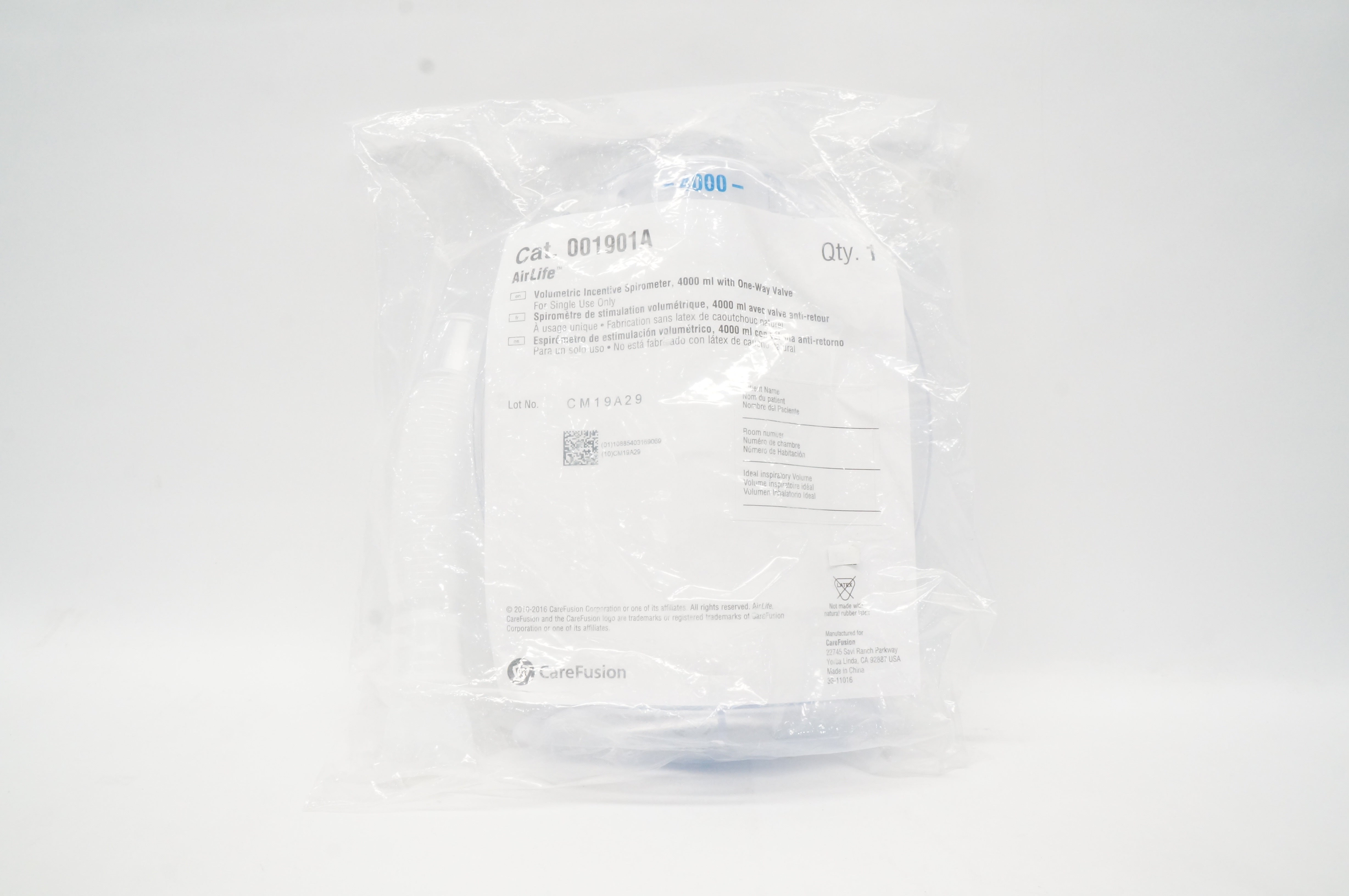 Vyaire 001901A  AirLife Volumetric Incentive Spirometer, 4000ml