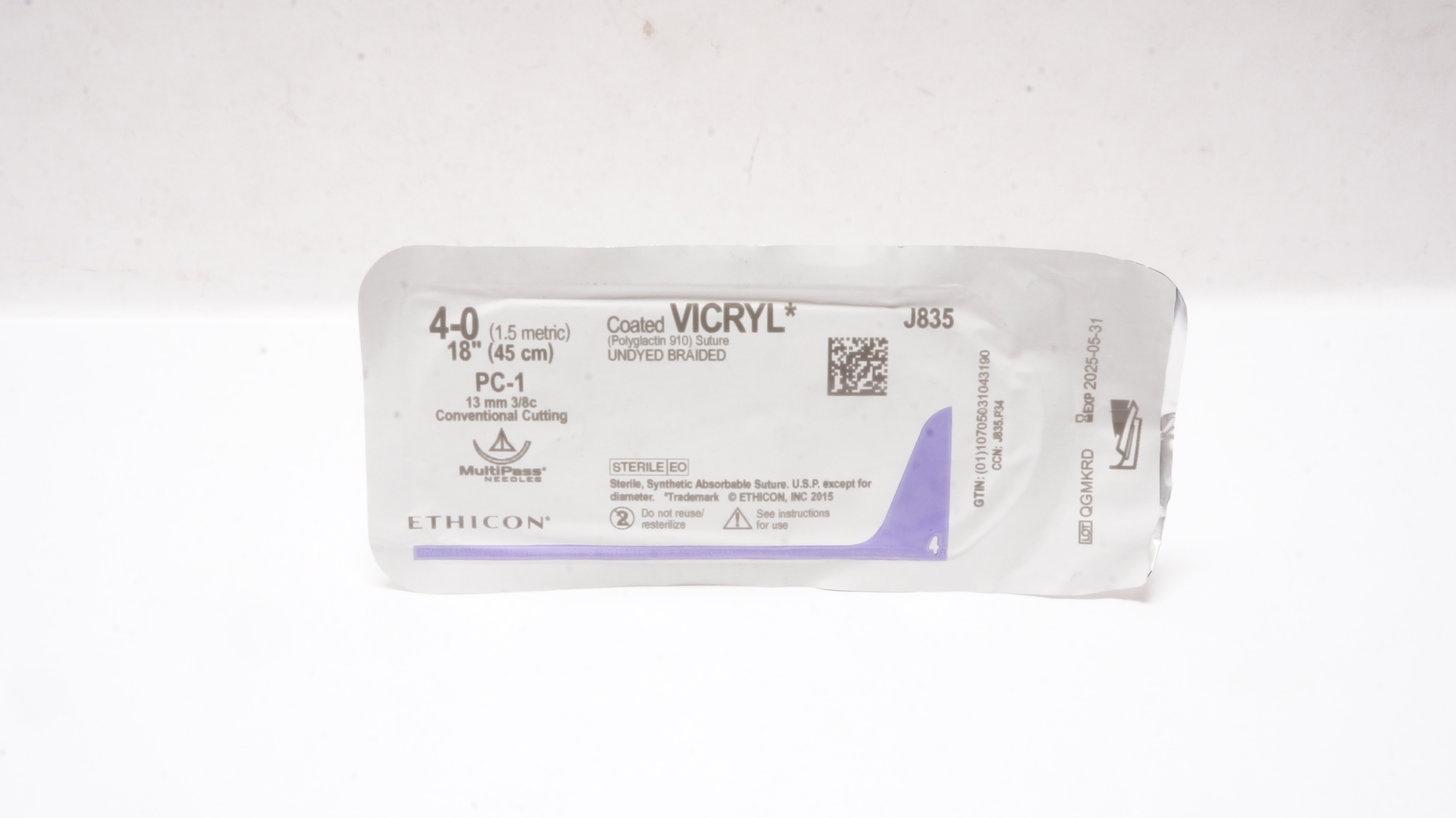 Ethicon J835 4-0 Coated VICRYL Stre PC-1 13mm 3/8c Conventional Cutting 18inch