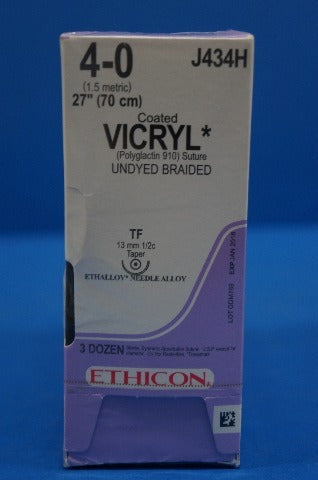 Ethicon J434H VICRYL, TF 13mm, Undyed Braided 18 - Box of 36