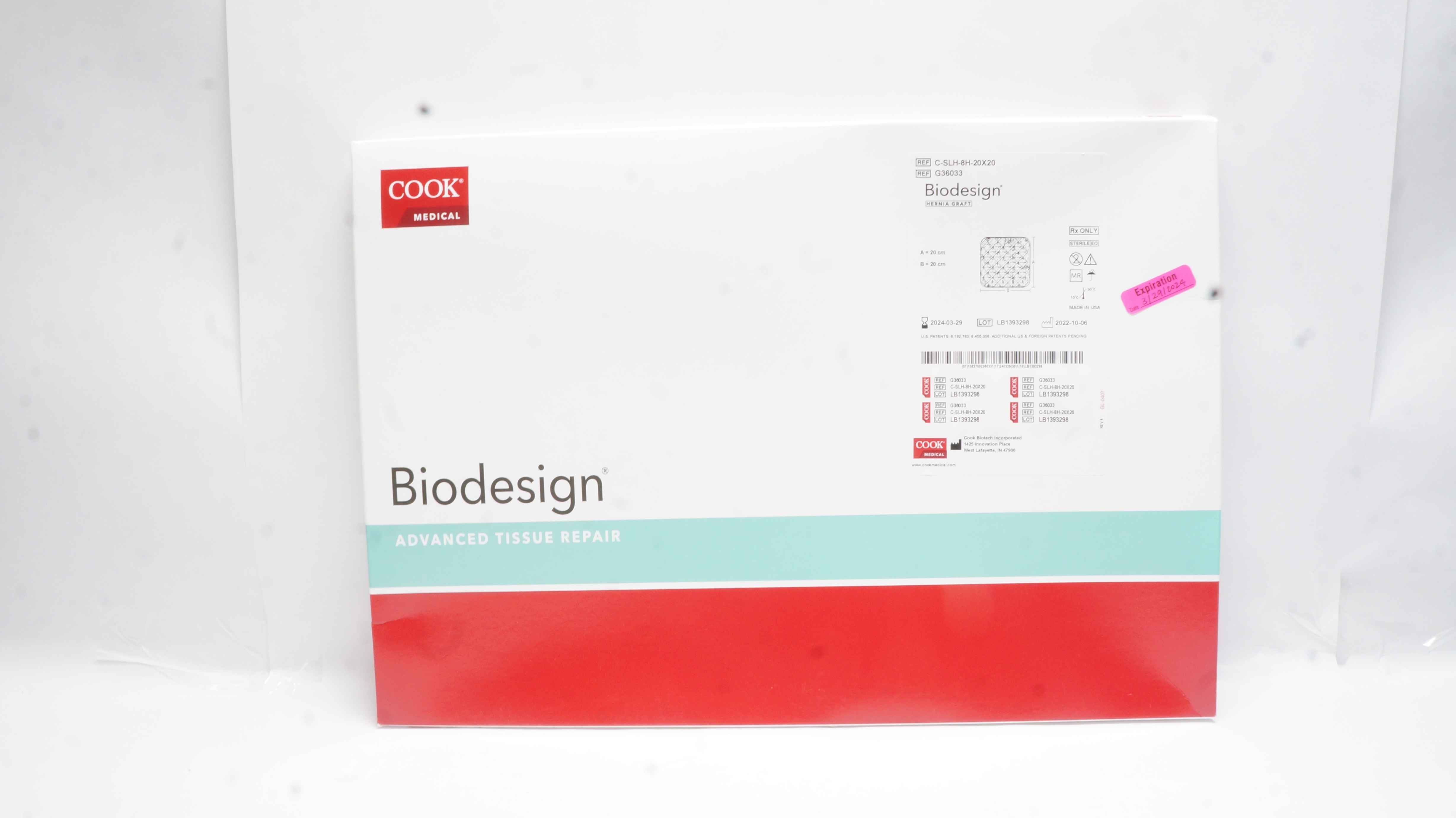 Cook Medical G36033 Biodesign Advanced Tissue Repair Hernia Graft, 20 x 20cm (x)