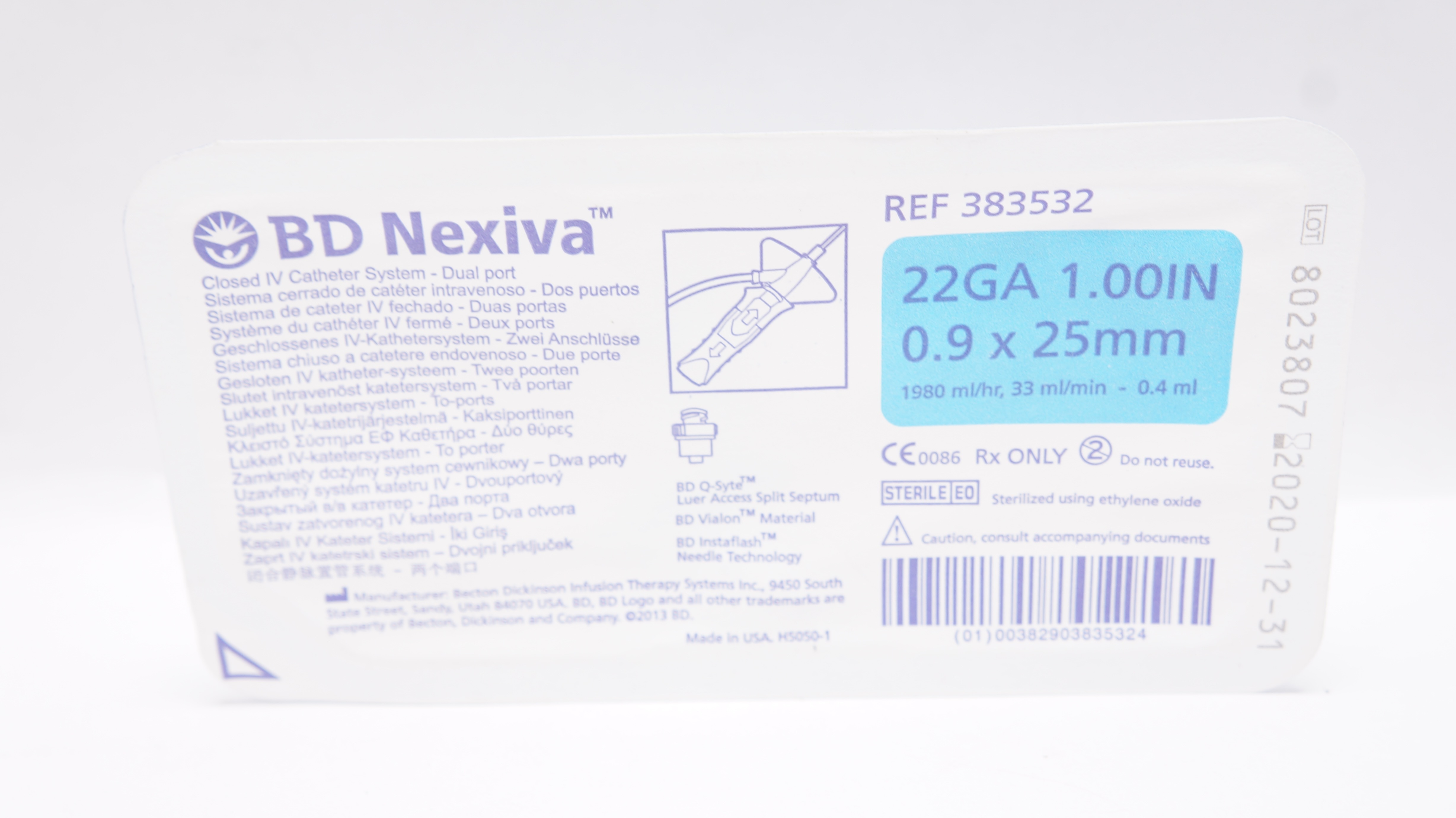 BD 383532 Nexiva Closed IV Cath. System Dual Port 22Ga x 1 inch (x)