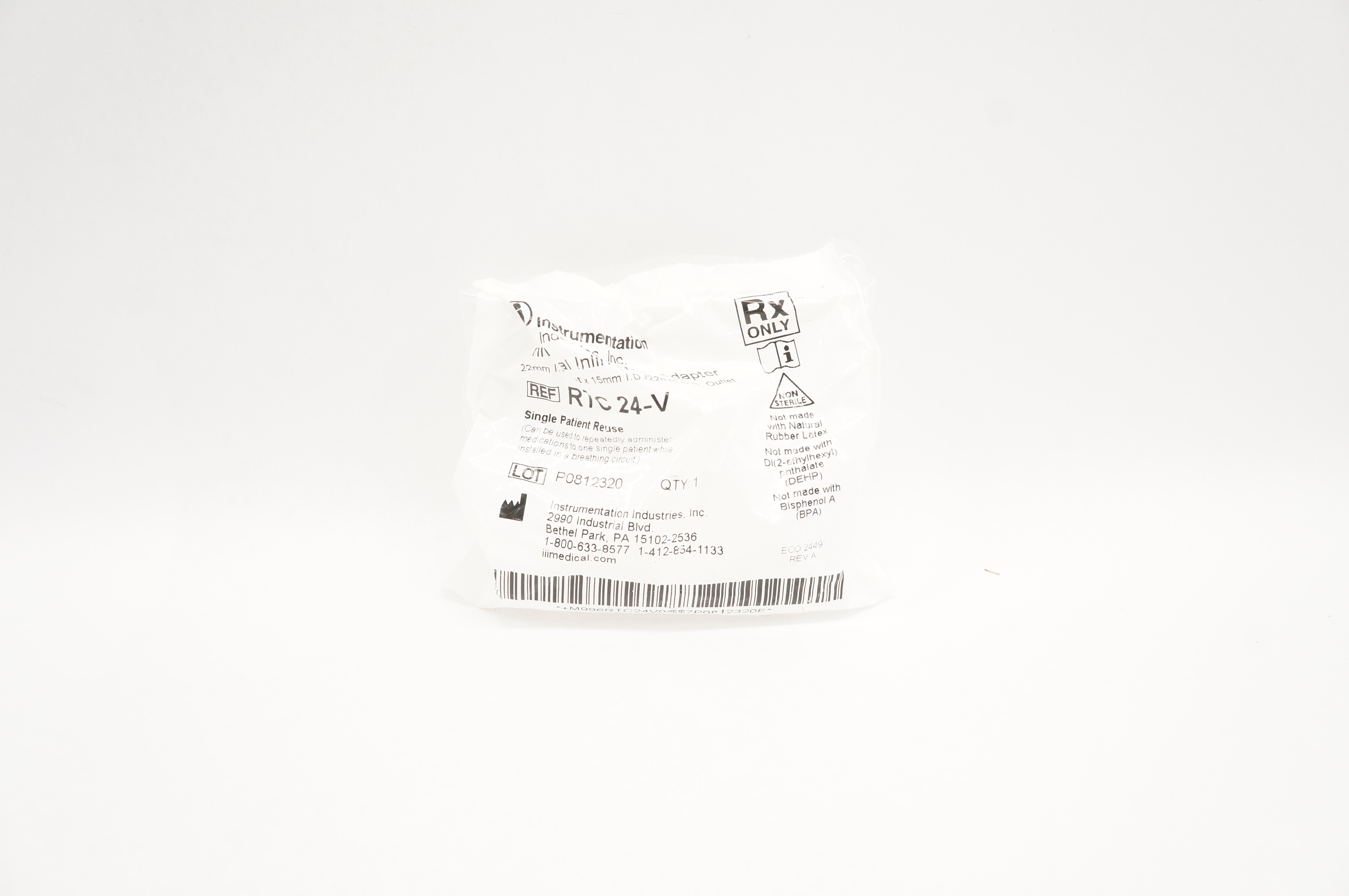 Instrumentation Industries RTC24-V Universal Inline MDI Adapter 22mm