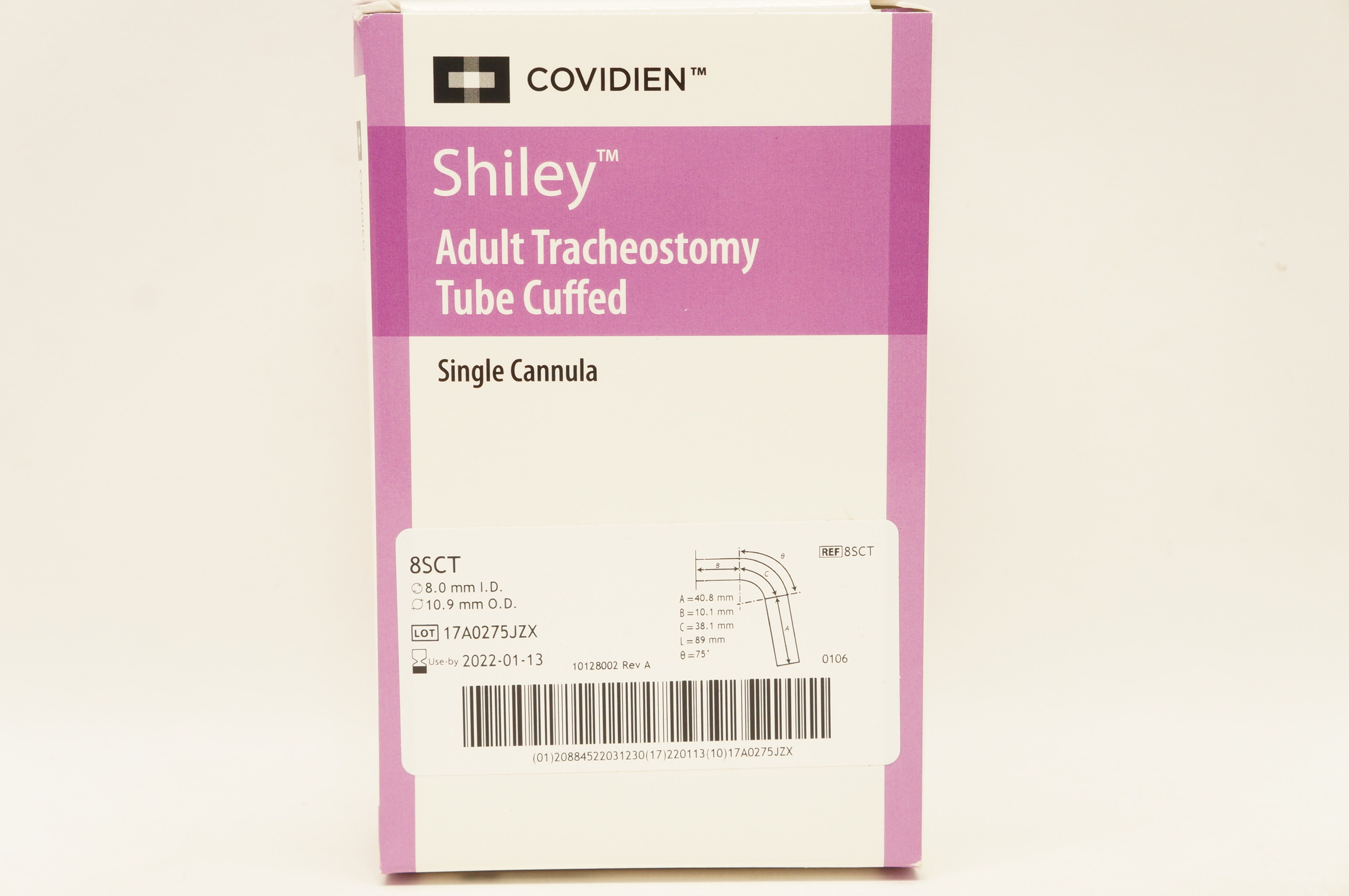 Covidien 8SCT Shiley Adult Tracheostomy Tube Cuffed 8.0mm x 10.9mm