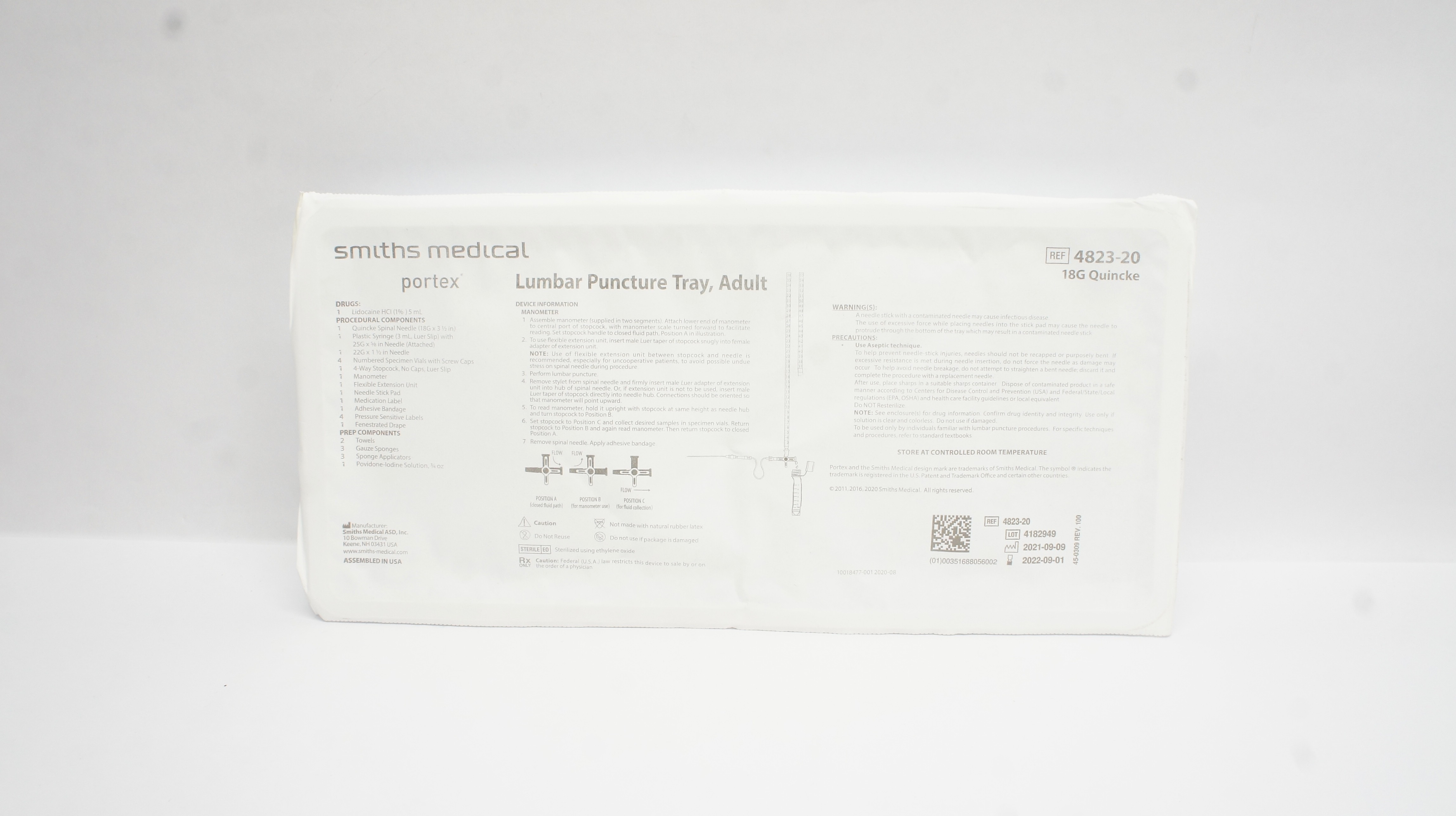 Smiths Medical 4823-20 Portex Lumbar Puncture Tray Adult 18G x 3-1/2inch (x)