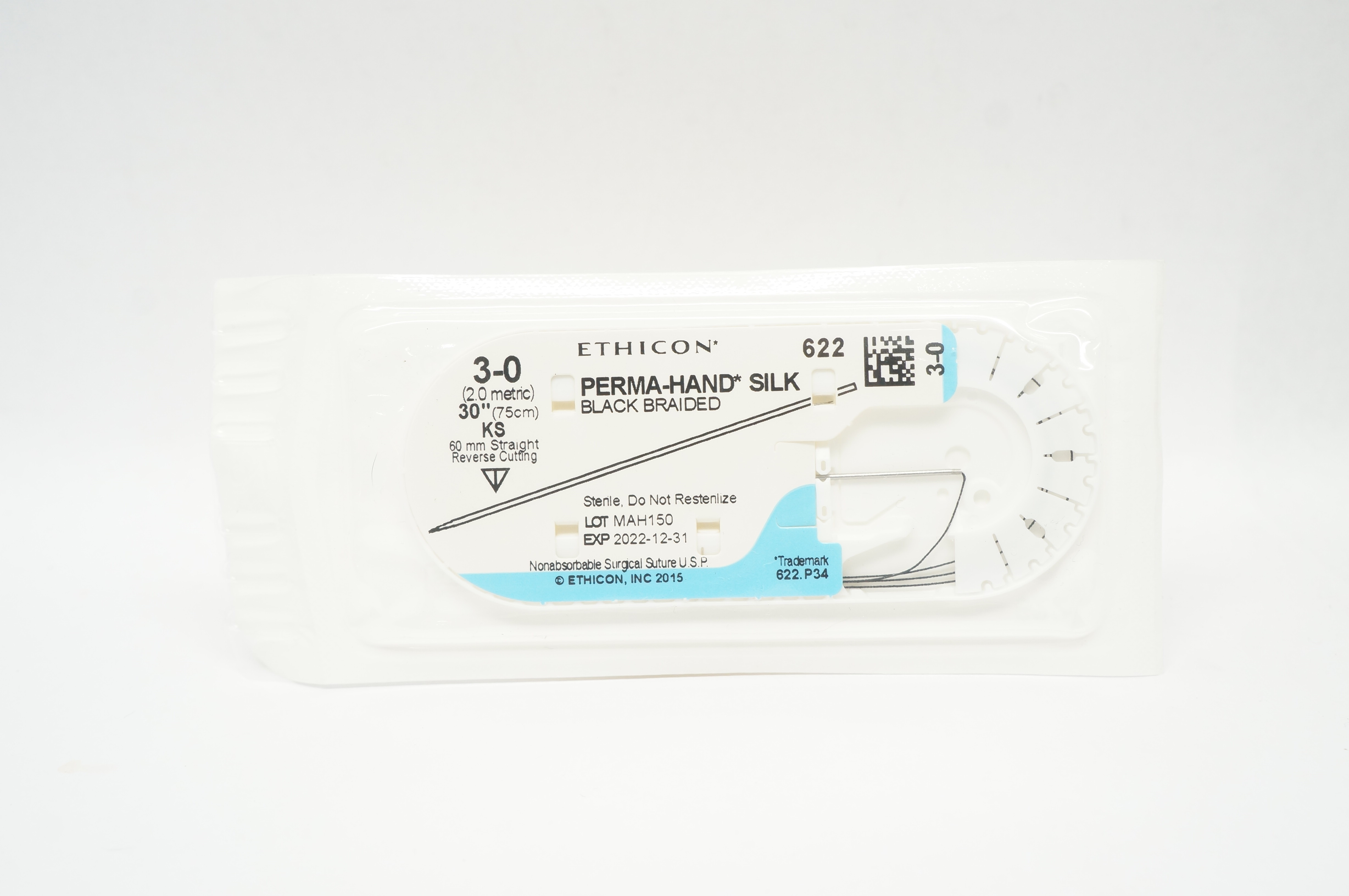 Ethicon 622 3-0 Perma-Hand Silk KS 60mm Straight Reverse Cutting 30inch