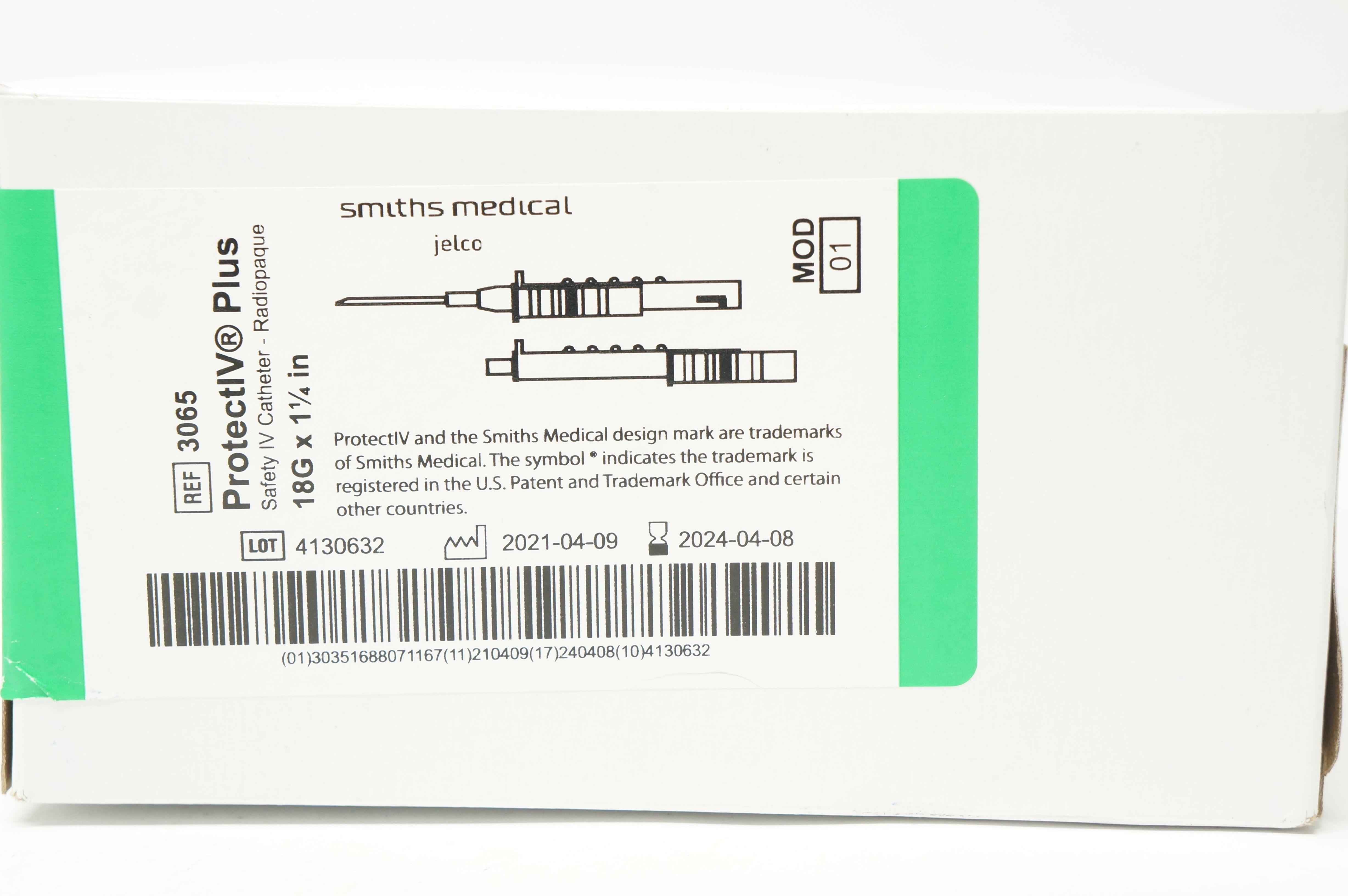 Smiths Medical 3065 Jelco Safety IV Cath. 18G x 1-1/4inch - Case of 50