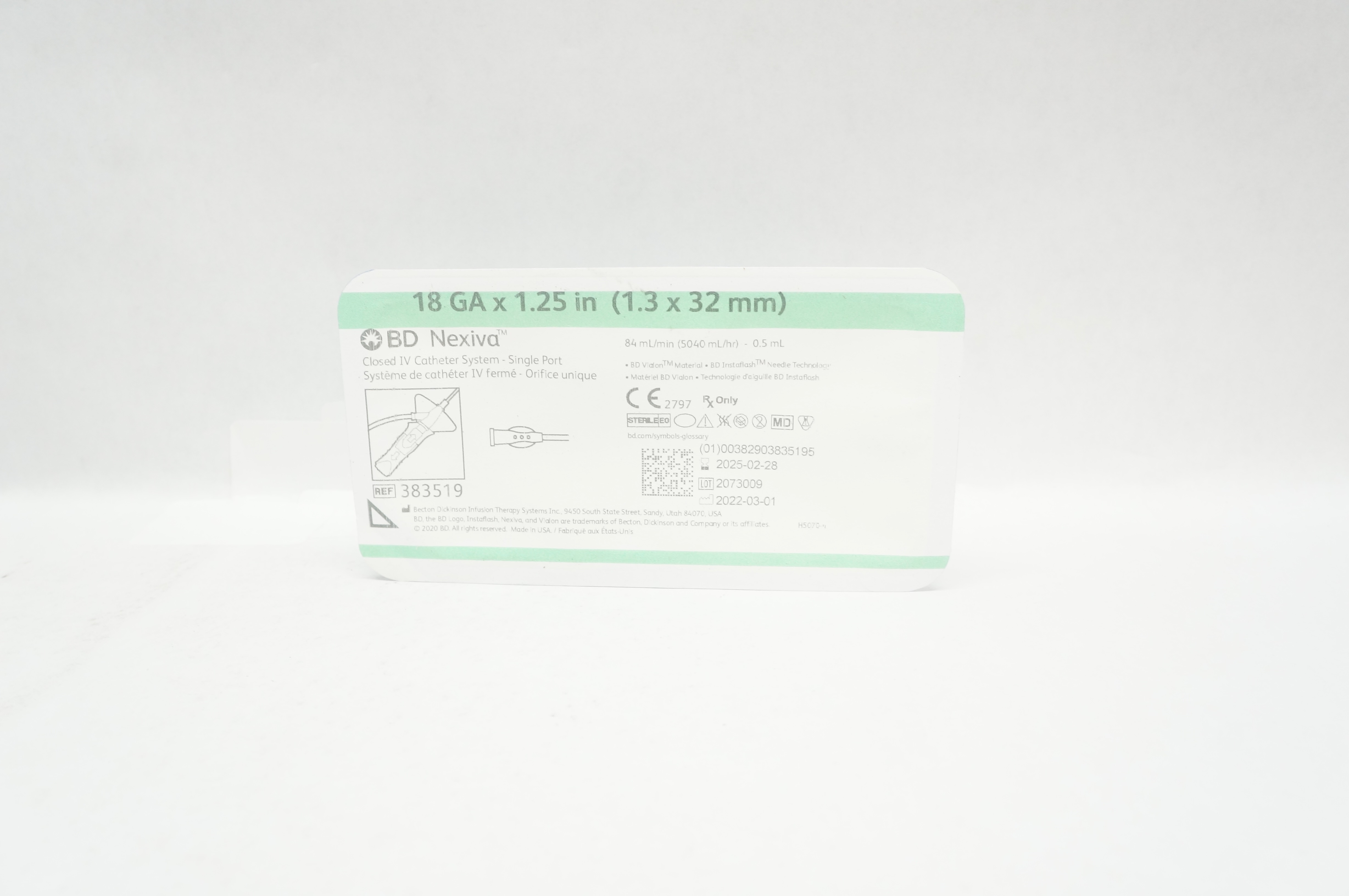 BD 383519 Nexiva Closed IV Cath. System 18Ga x1.25Inch 5040ml/hr