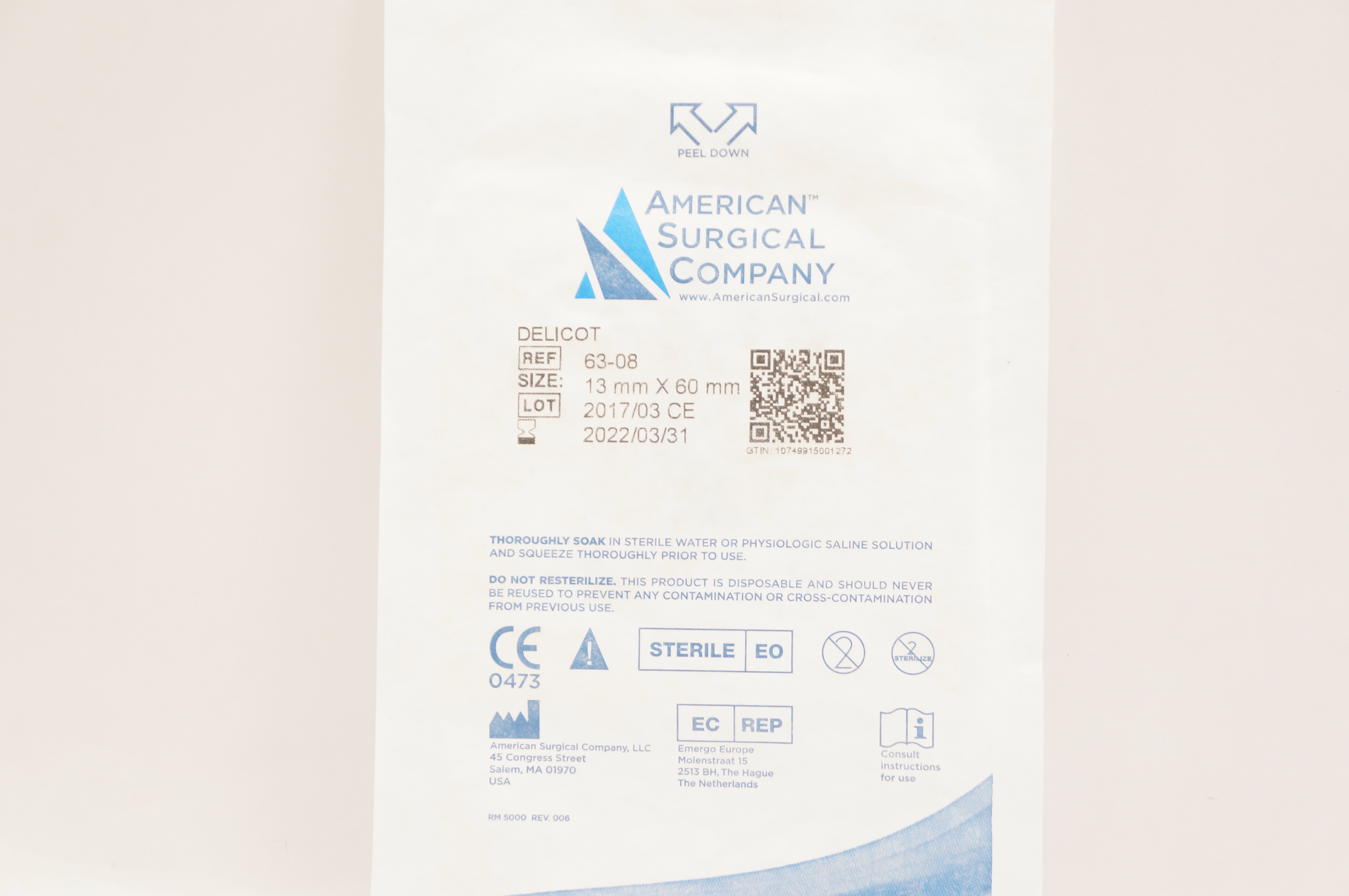 American Surgical Company 63-08 Delicot 13mm x 60mm (x)