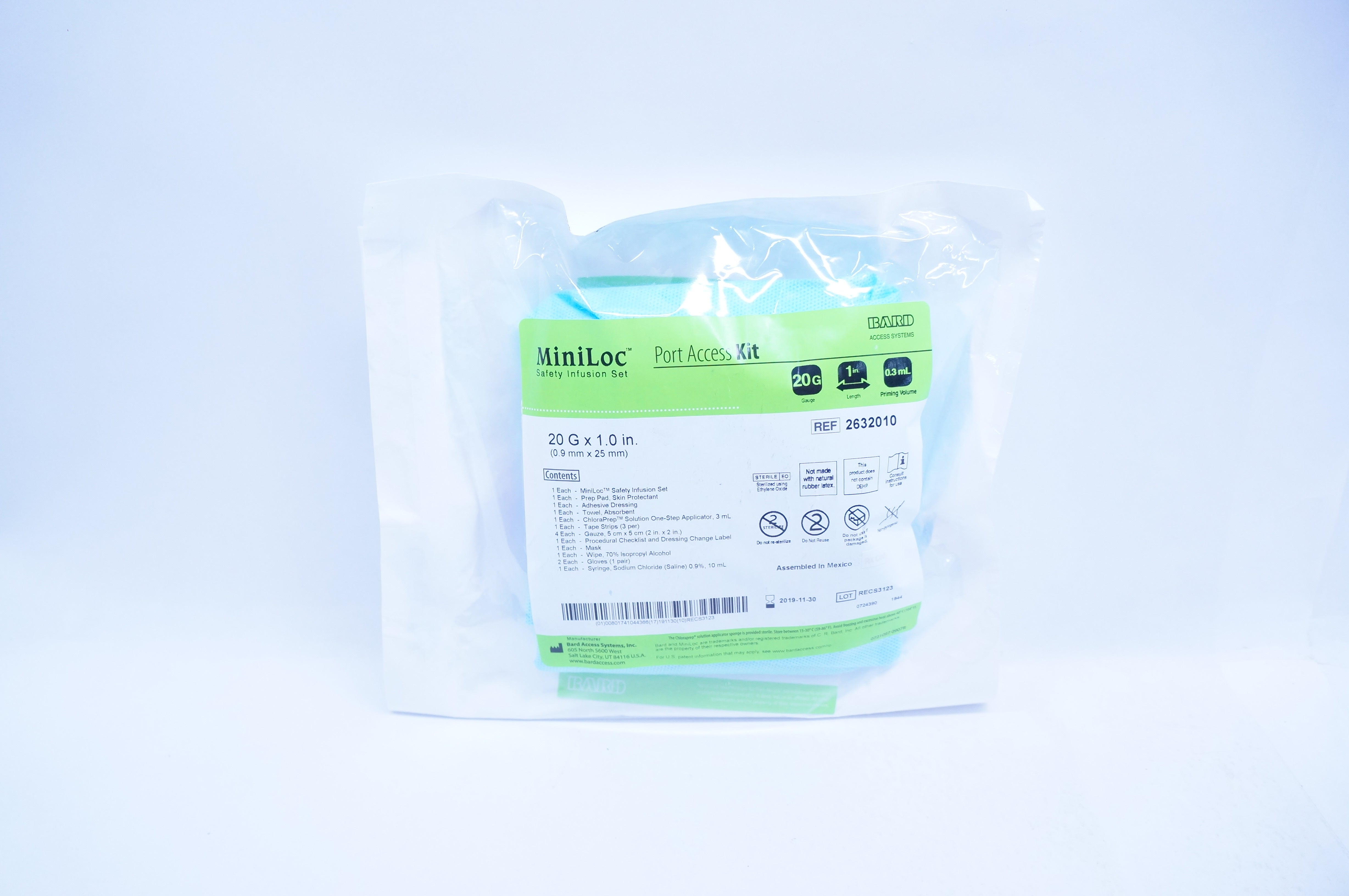 Bard 2632010 MiniLoc Safety Infusion Set Port Access Kit 20G x 1 inch,  0.3mL (x)